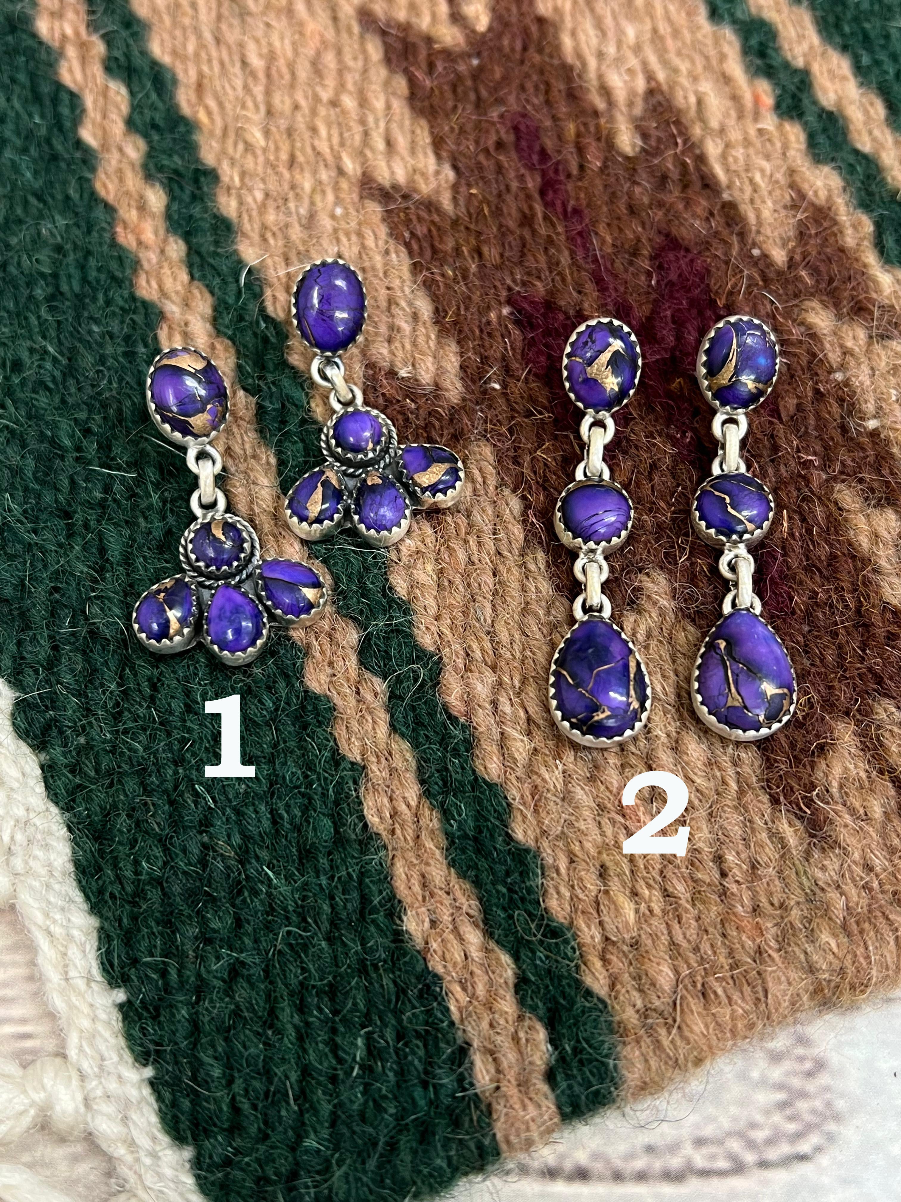 Handmade Sterling Silver Grape Dahlia Post Studs with Signed Nizhoni