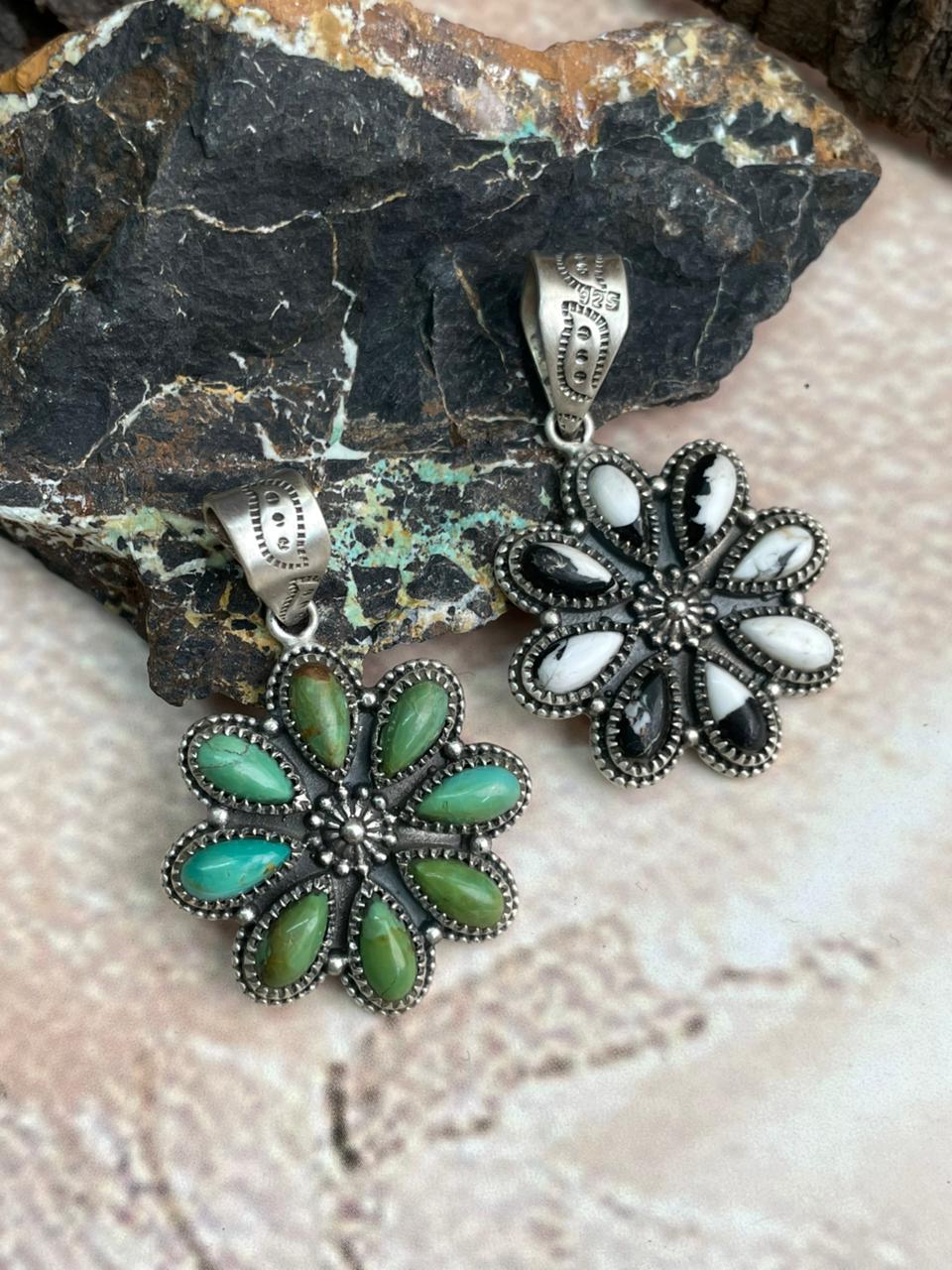 Added Handmade Sterling Silver White Buffalo, Kingman Turquoise Pendant "Signed Nizhoni"