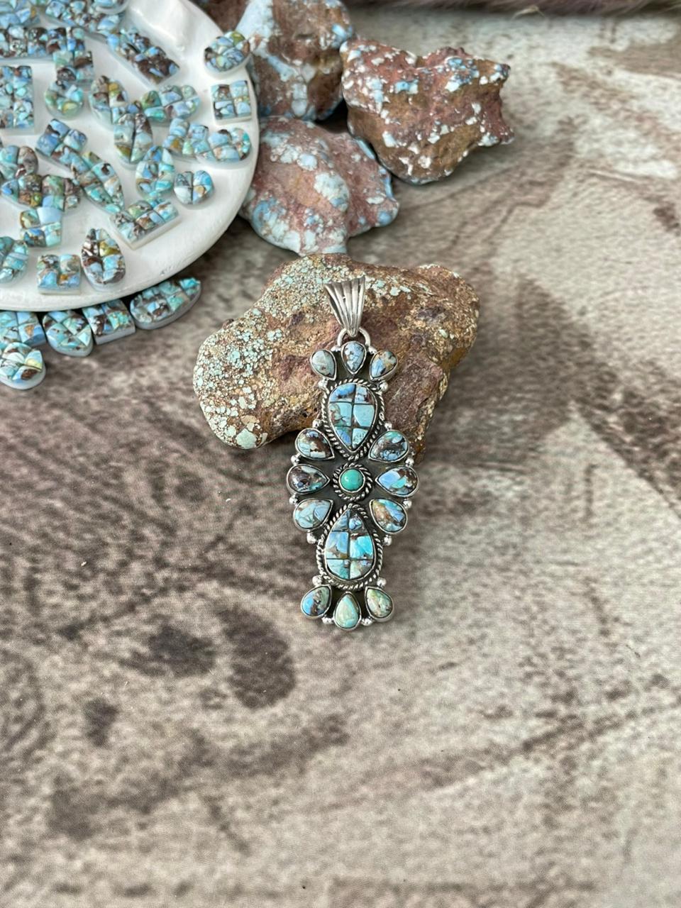 Handmade Sterling Silver Golden Hills Turquoise Cobble Collection Pendant "Signed Nizhoni"