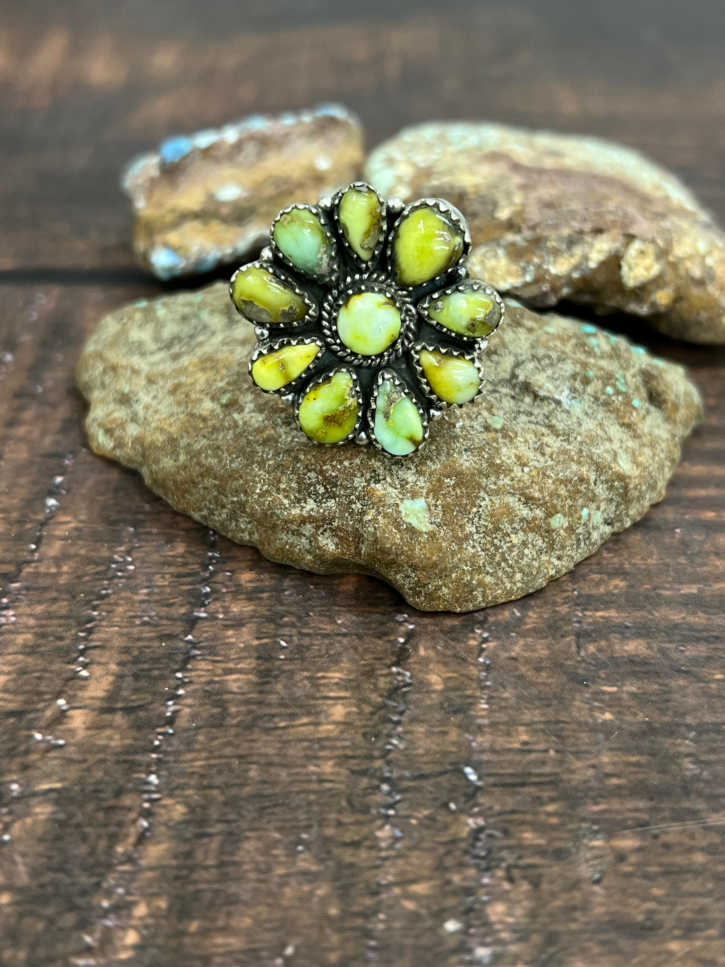 Handmade Sterling Silver Palomino Turquoise Adjustable Ring with Signed Nizhoni