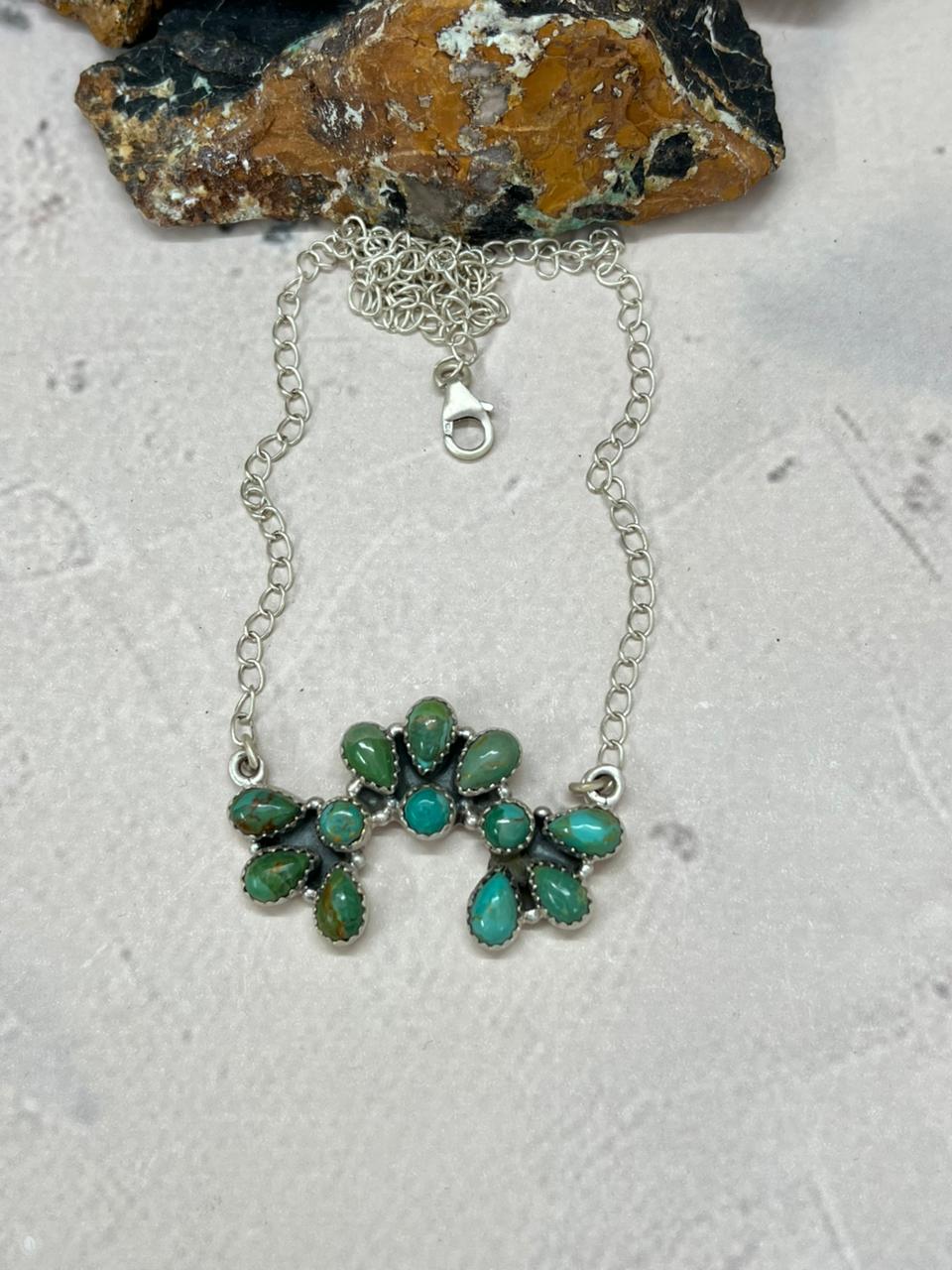 Handmade Sterling Silver Kingman Turquoise Necklace "Signed Nizhoni"