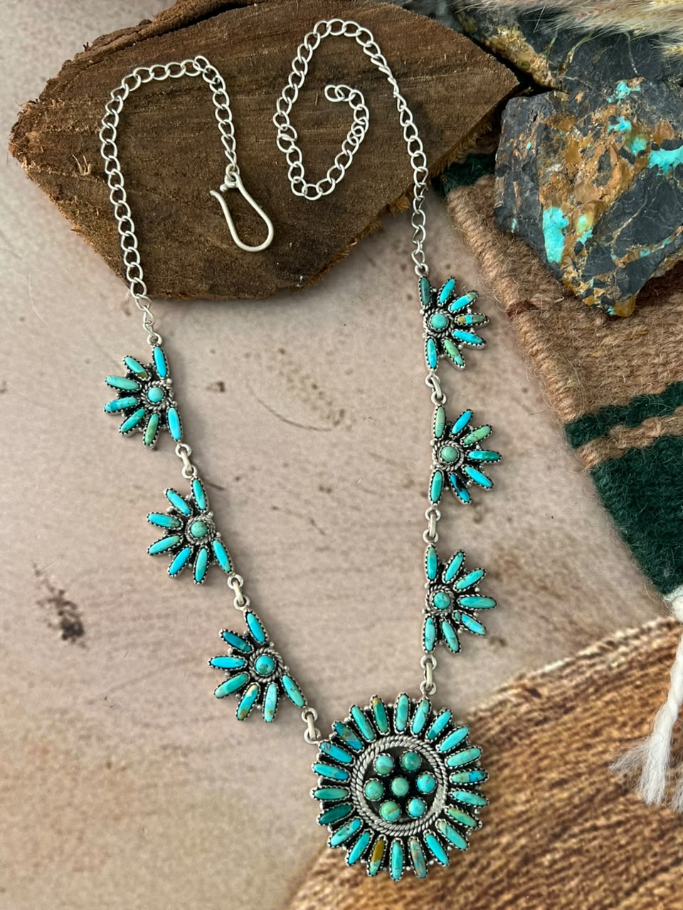 Handmade Sterling Silver Kingman Turquoise Necklace Signed Nizhoni