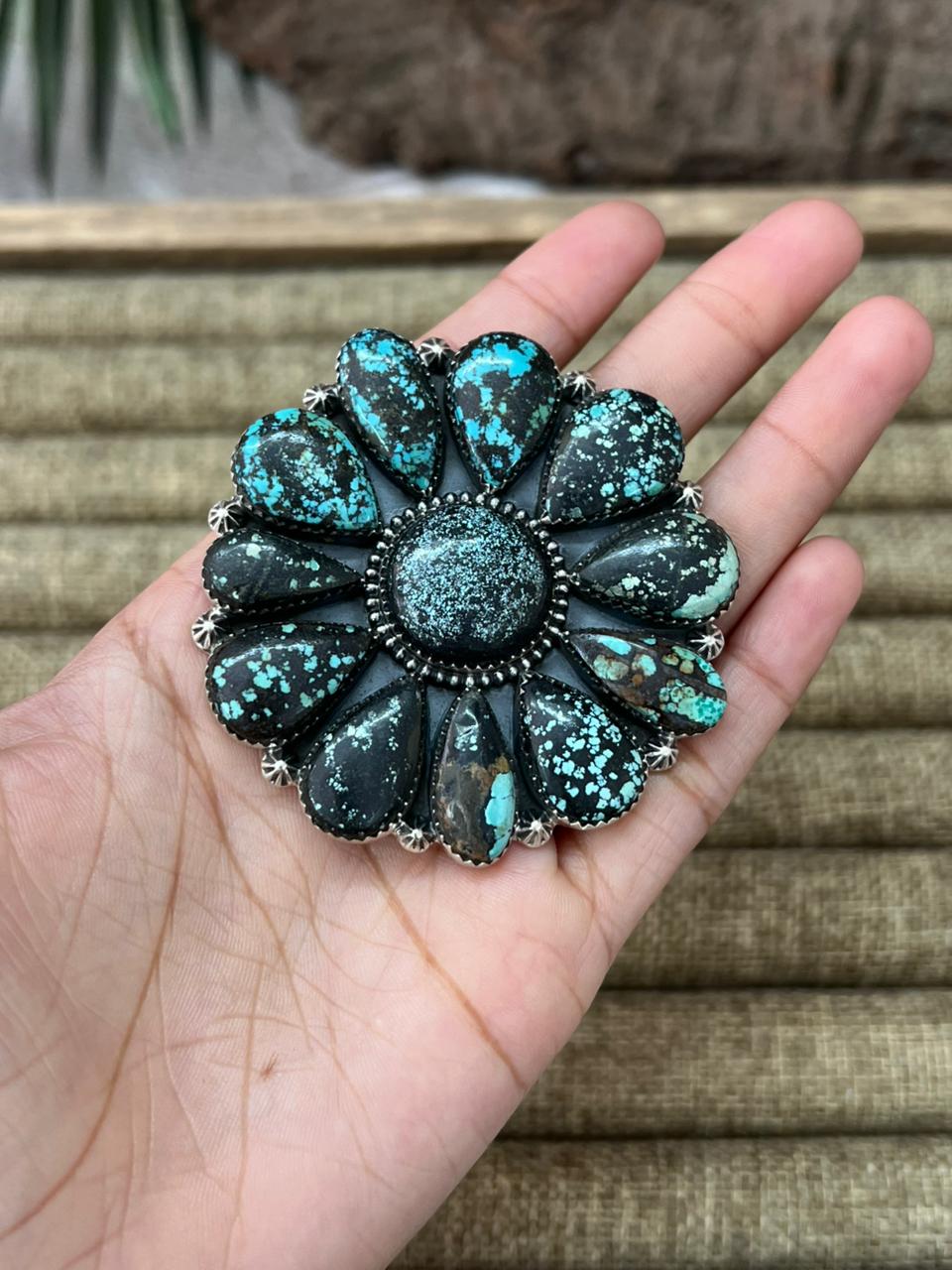 Handmade Sterling Silver Lander Turquoise Adjustable Ring With Signed Nizhoni