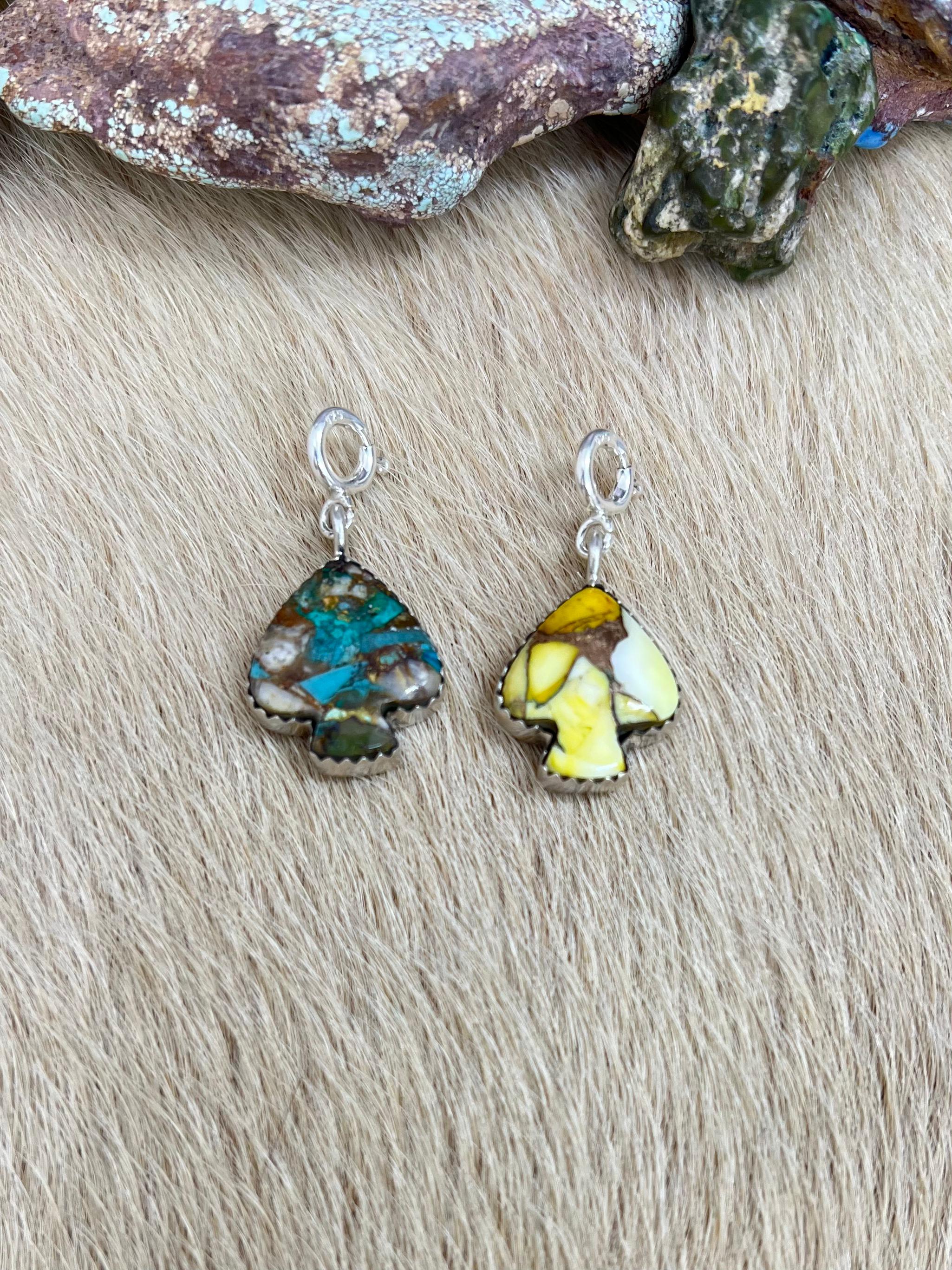 Handmade Sterling Silver Honey Dahlia, Royston Turquoise Spade Charms with Signed Nizhoni