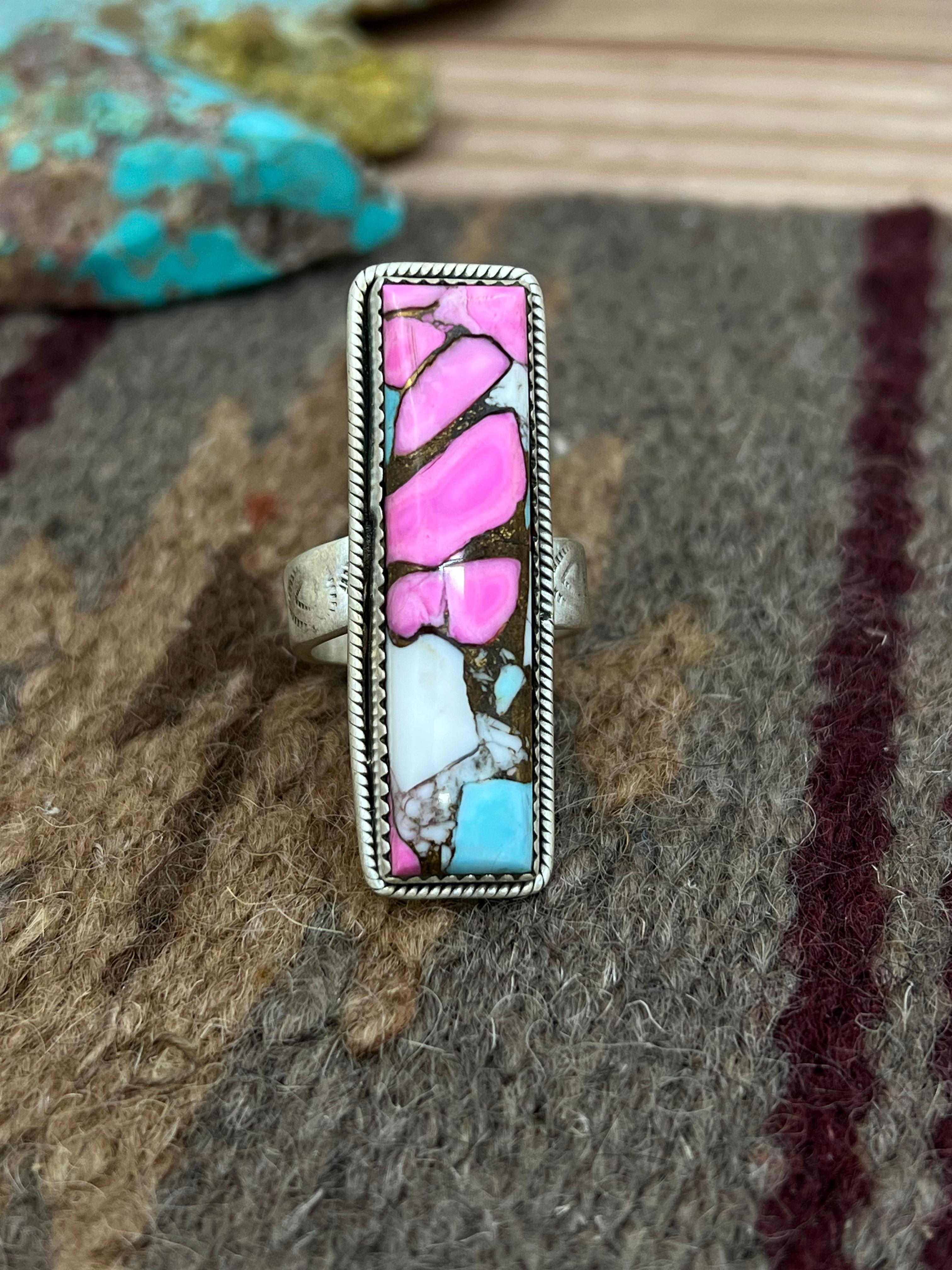 Handmade Sterling Silver Cotton Candy Adjustable Ring with Signed Nizhoni