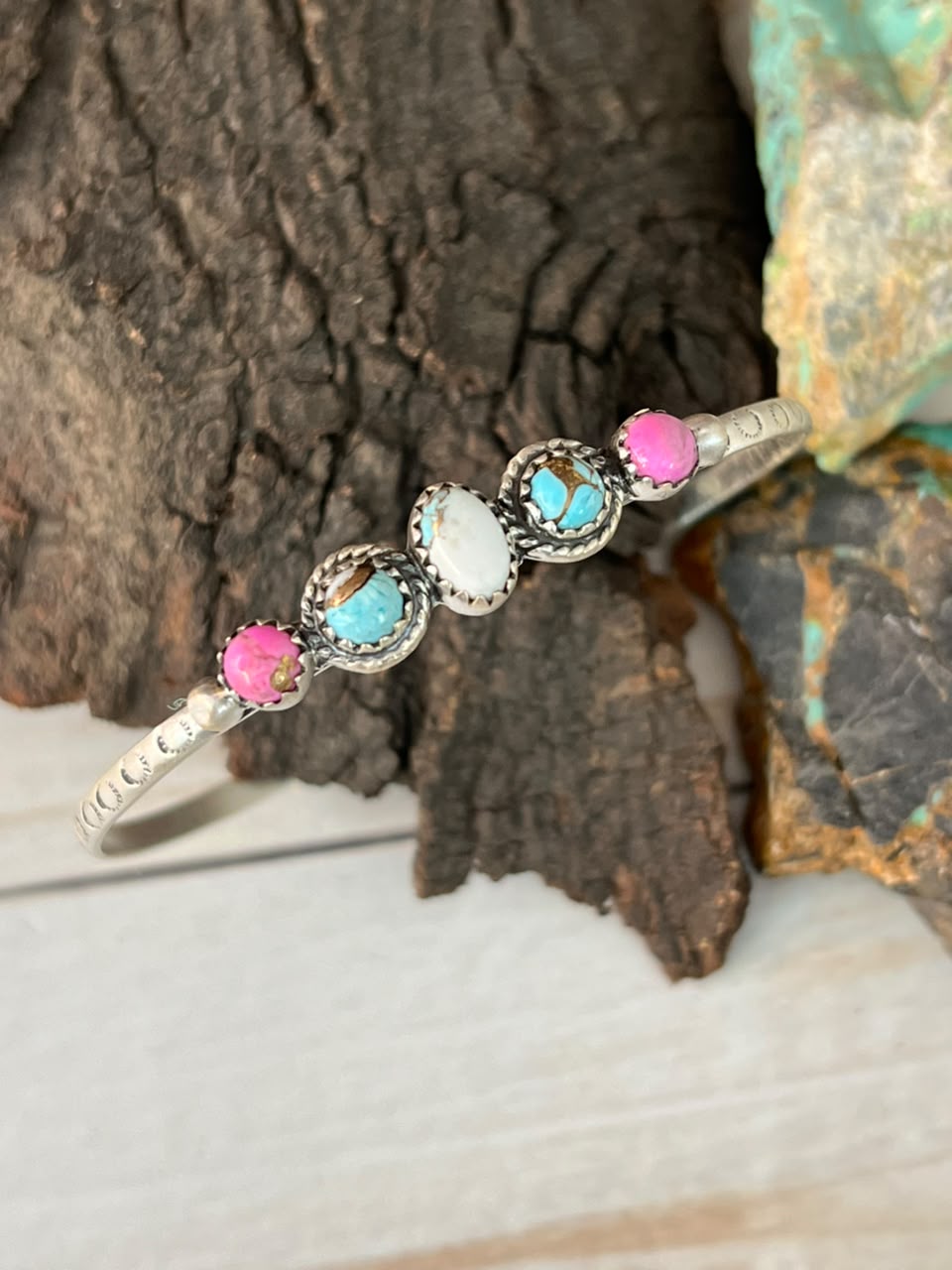 Handmade Sterling Silver Cotton Candy Cuff Bracelet Signed Nizhoni