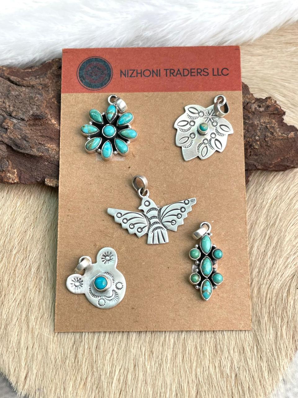 Handmade Sterling Silver Kingman Turquoise Pendant Card