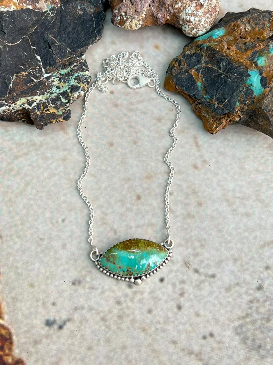 Handmade Sterling Silver Mantis Turquoise Necklace "Signed Nizhoni"