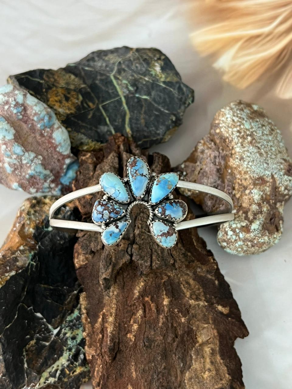 Handmade Sterling Silver Golden Hills Turquoise Bracelet "Signed Nizhoni"