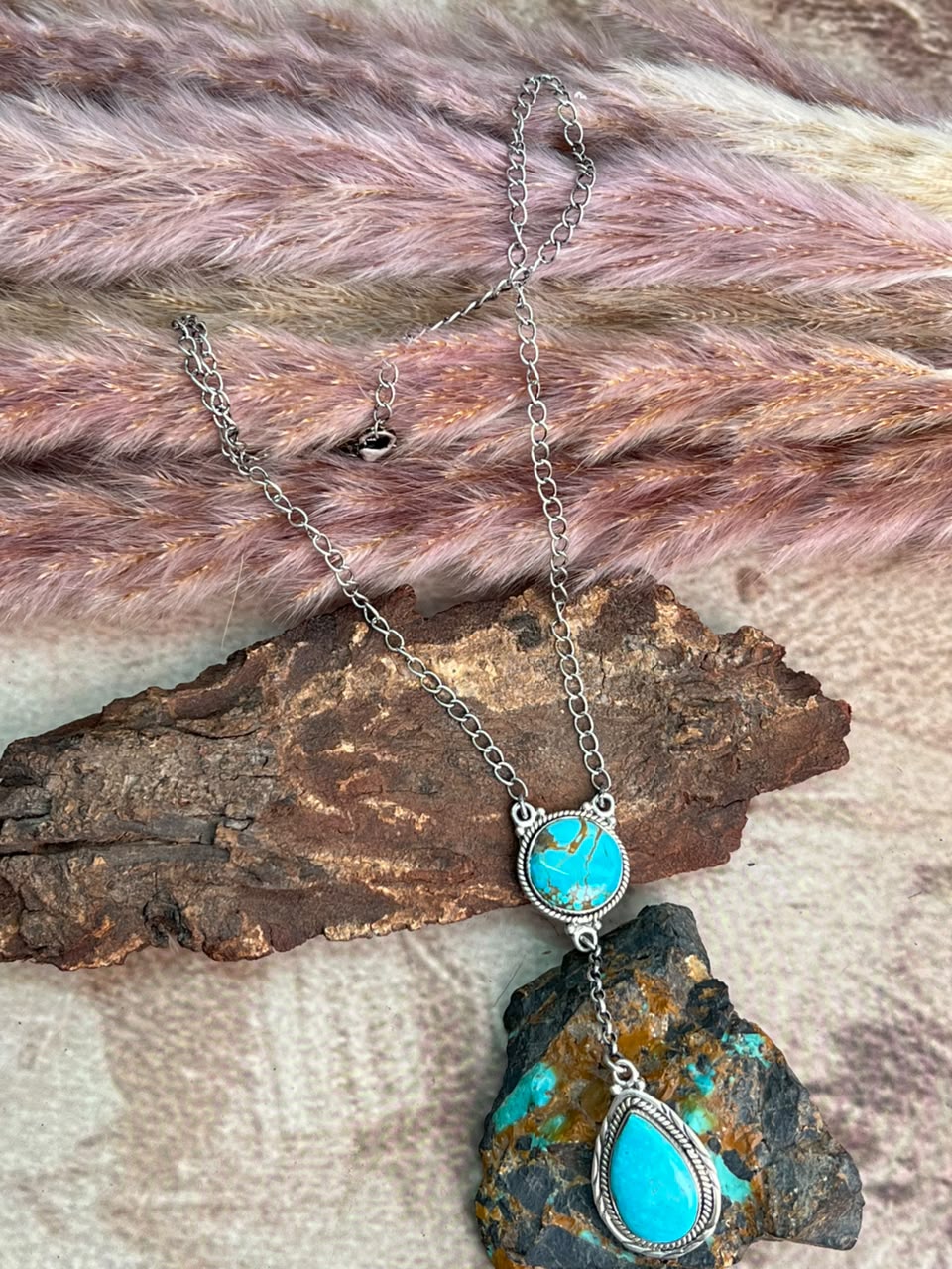 Handmade Sterling Silver Number 8 Turquoise Necklace Signed Nizhoni