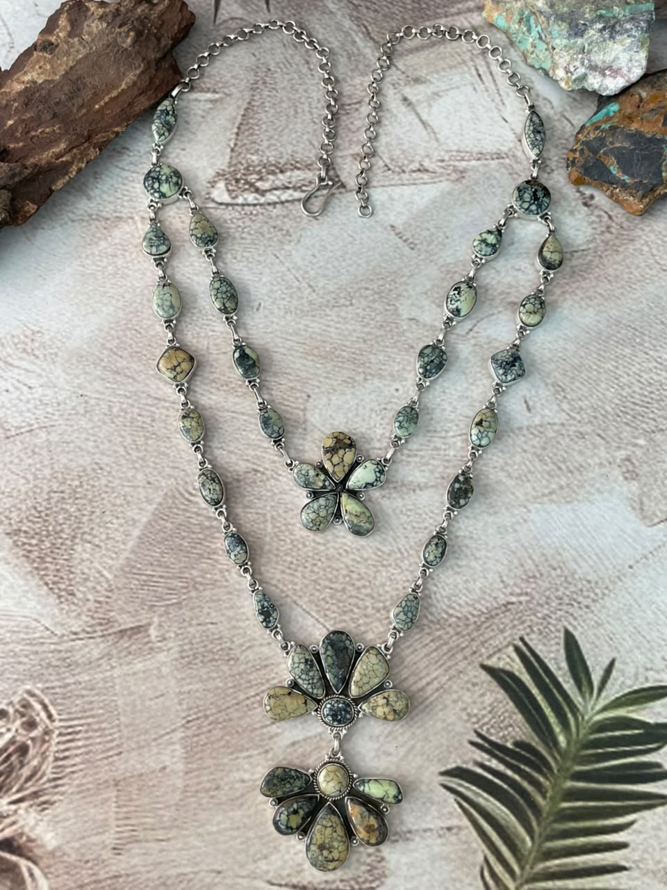 Handmade Sterling Silver Colina Verde Variscite Collection: Layered Necklace Signed Nizhoni