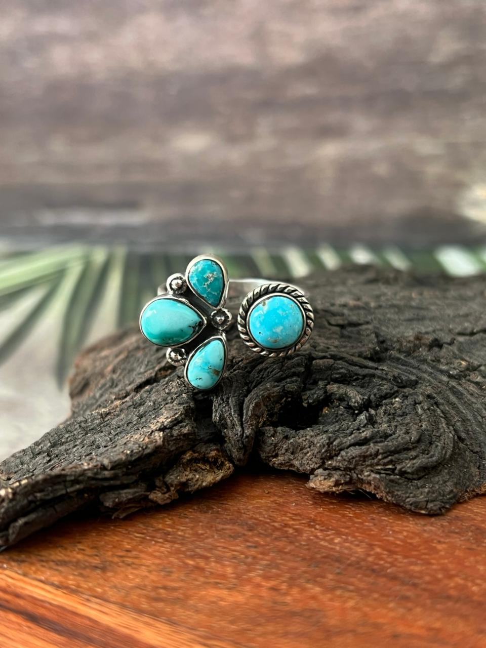 Handmade Sterling Silver White Water Turquoise Adjustable Ring "Signed Nizhoni"