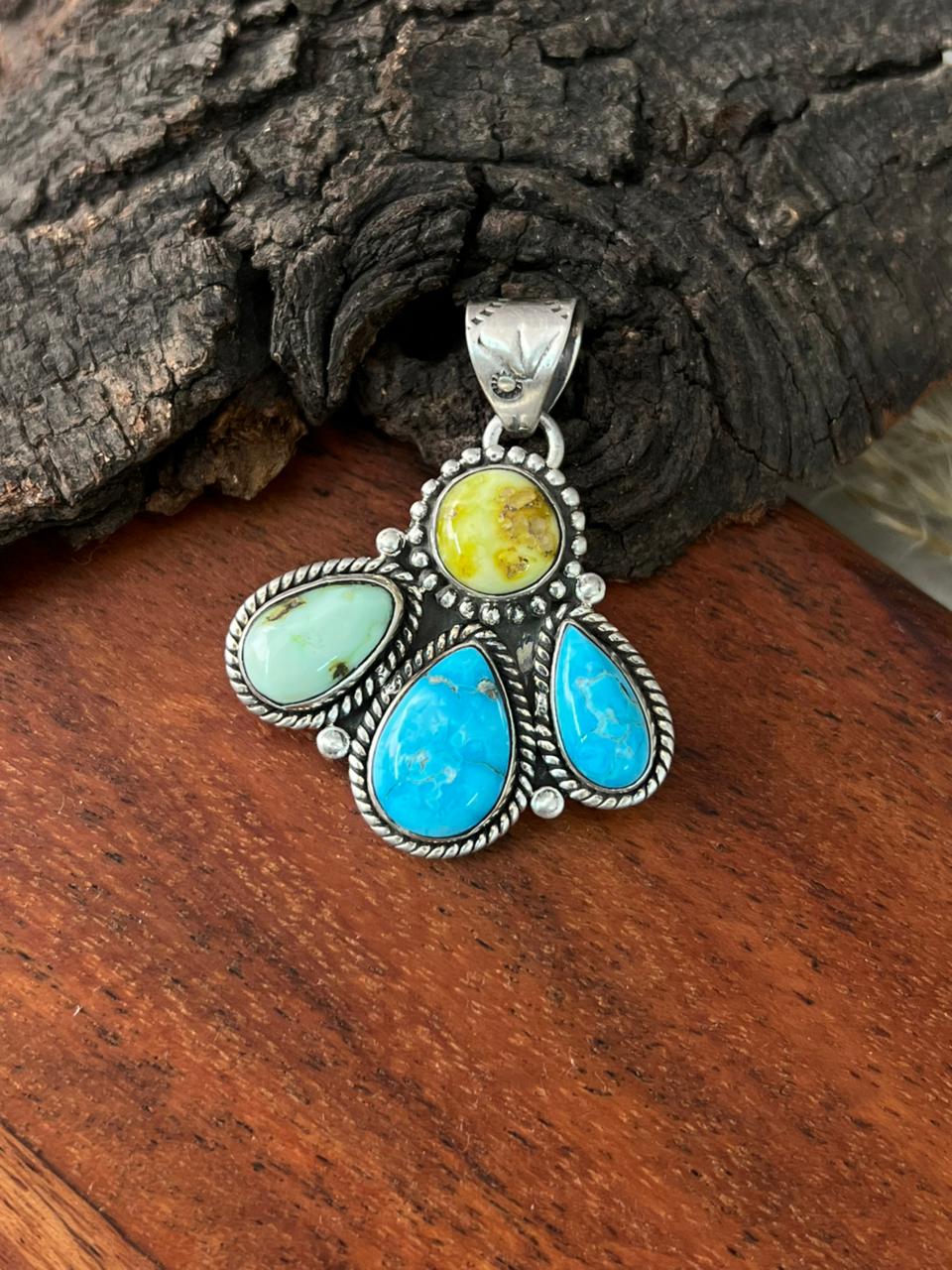 Handmade Sterling Silver Sierra Bella with Palomino Turquoise Collection: Pendant "Signed Nizhoni"