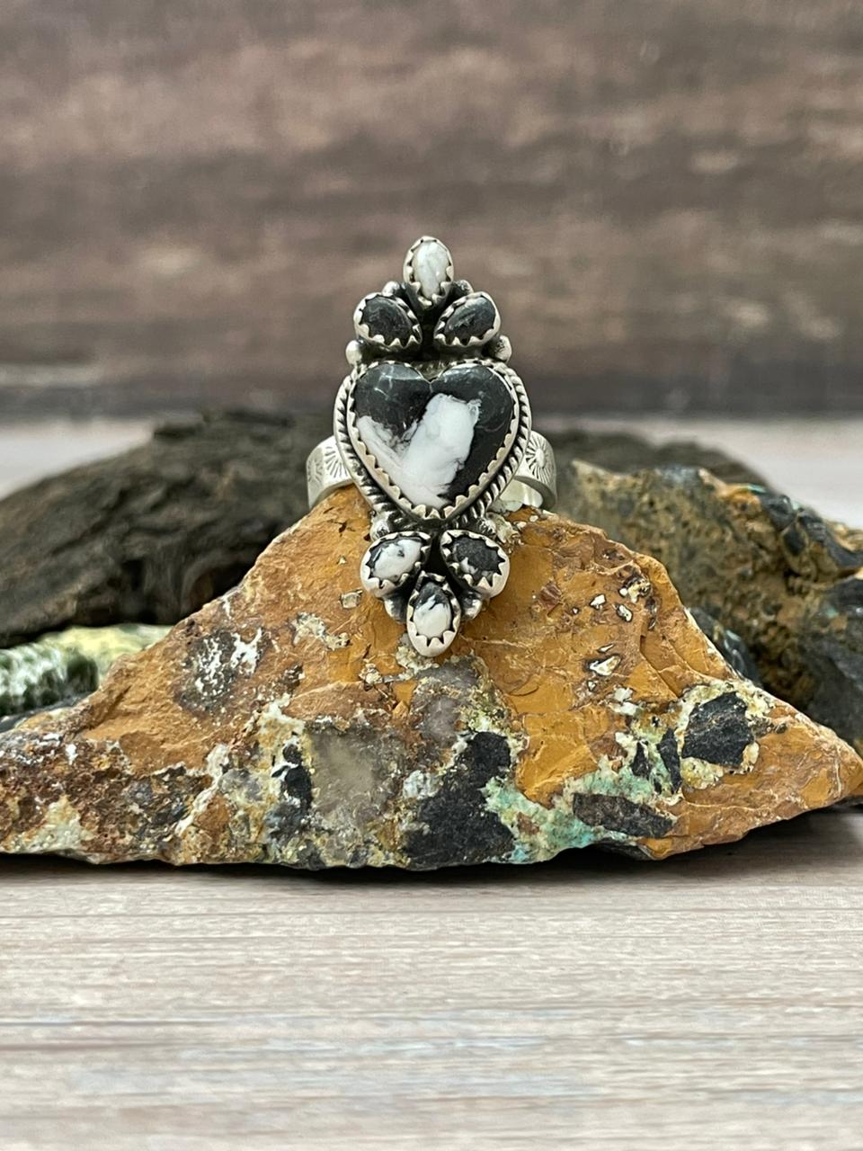 Handmade Sterling Silver White Buffalo Adjustable Ring "Signed Nizhoni"