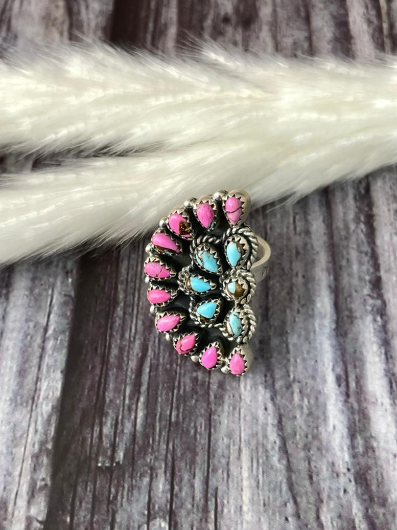 Handmade Sterling Silver Cotton Candy Adjustable Ring "Signed Nizhoni"