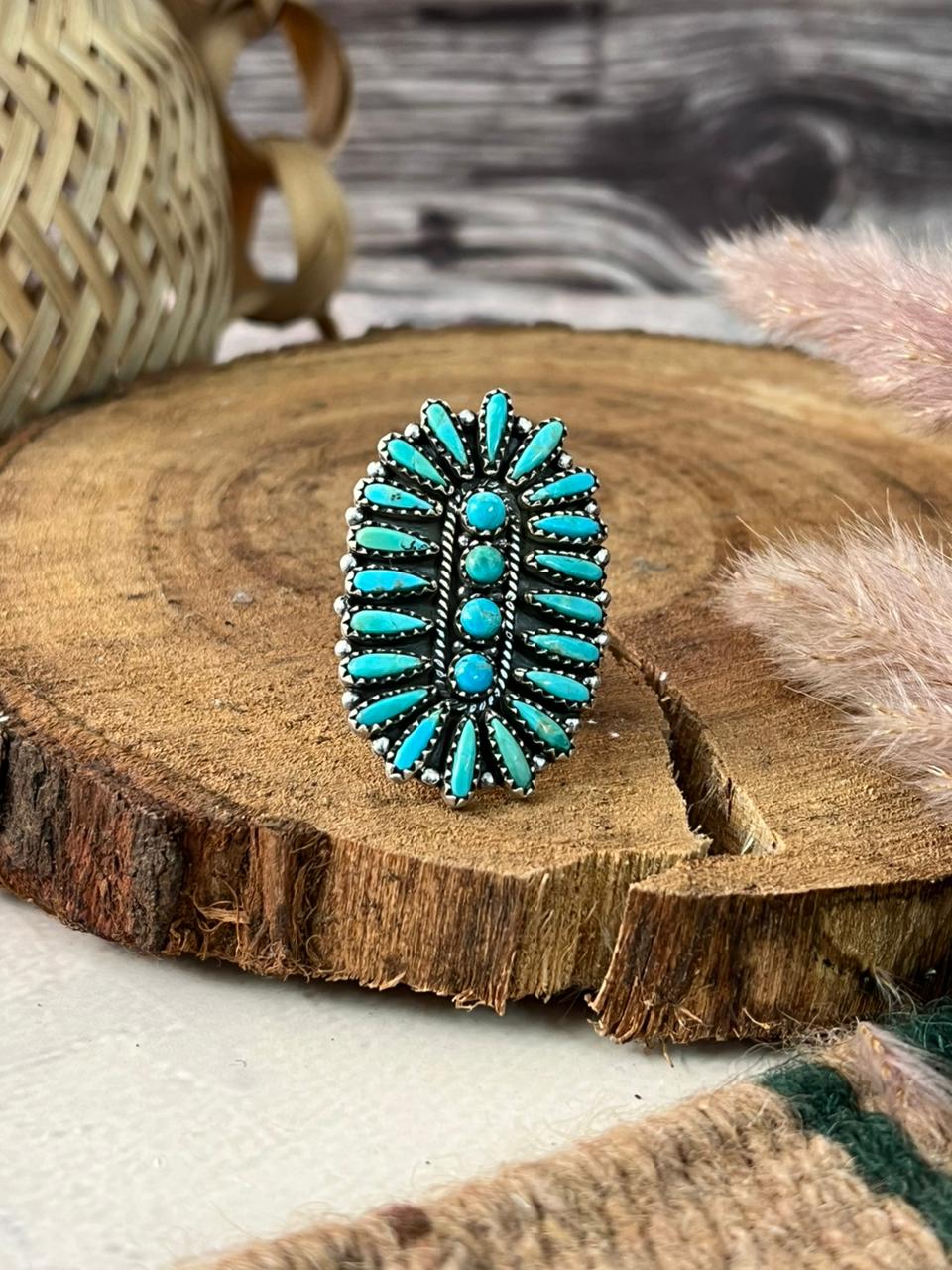 Handmade Sterling Silver Kingman Turquoise Adjustable Ring Signed Nizhoni