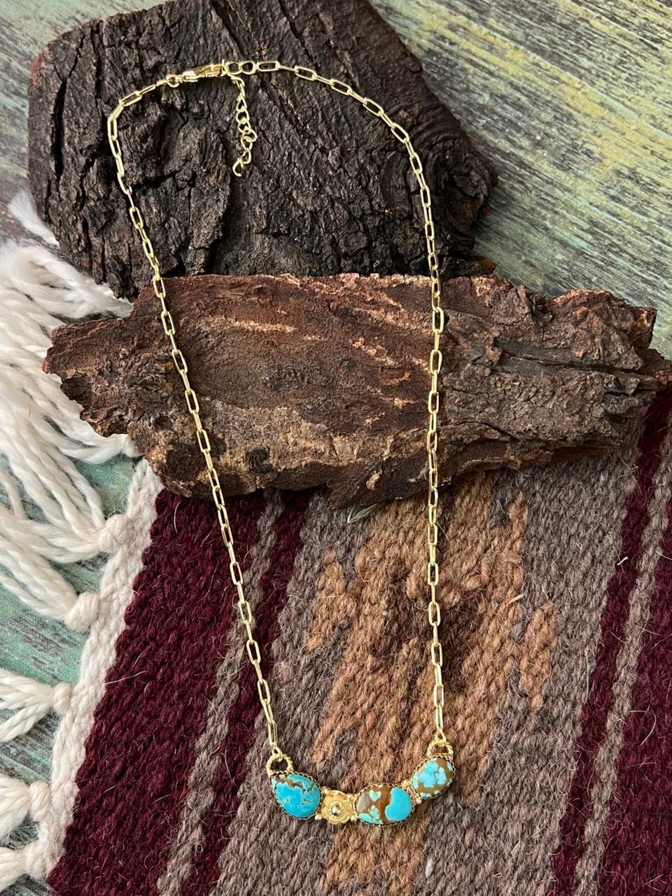 “The Golden Collection” Handmade Number 8 Turquoise with Gold Necklace