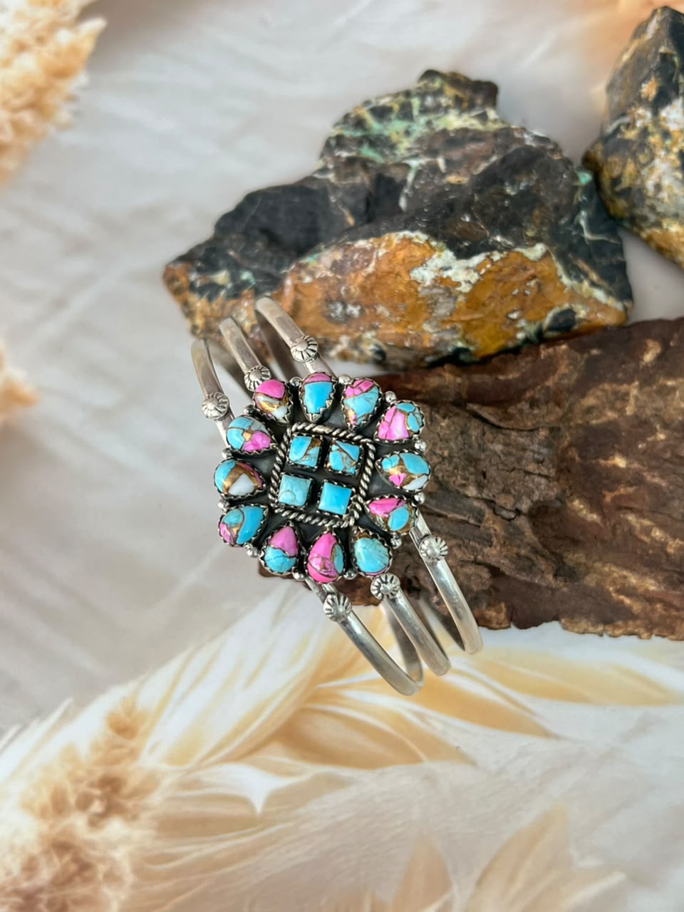 Handmade Sterling Silver Cotton Candy Cuff Bracelet Signed Nizhoni