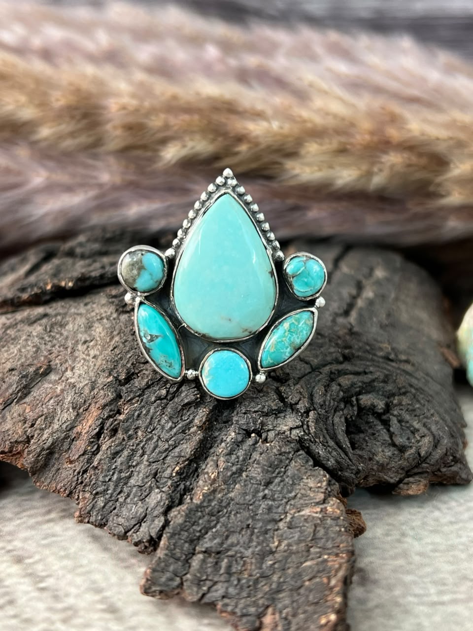Handmade Sterling Silver Campitos Turquoise Collection: Adjustable Ring Signed Nizhoni