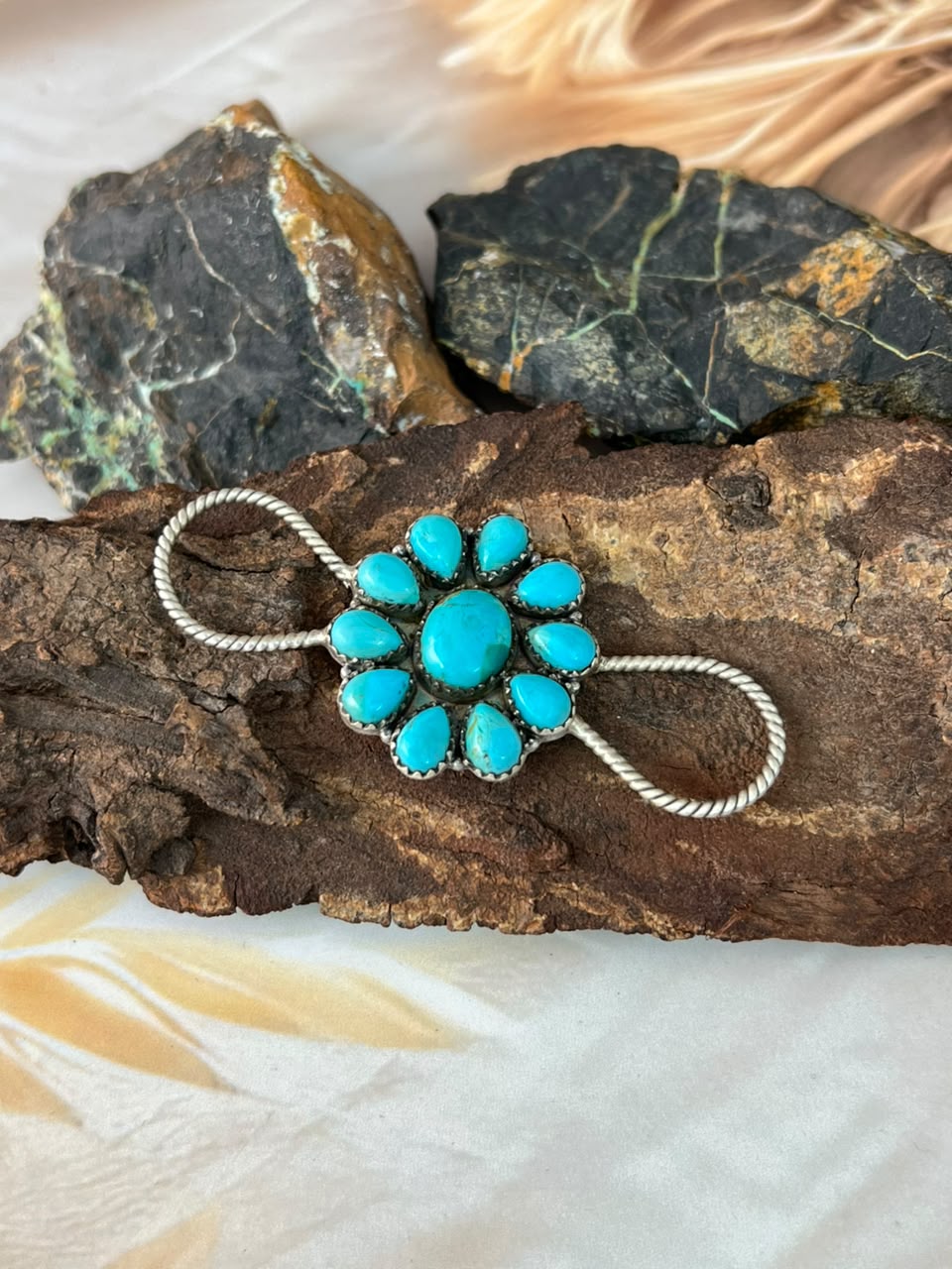 Handmade Sterling Silver Kingman Turquoise Scarf Charm Signed Nizhoni