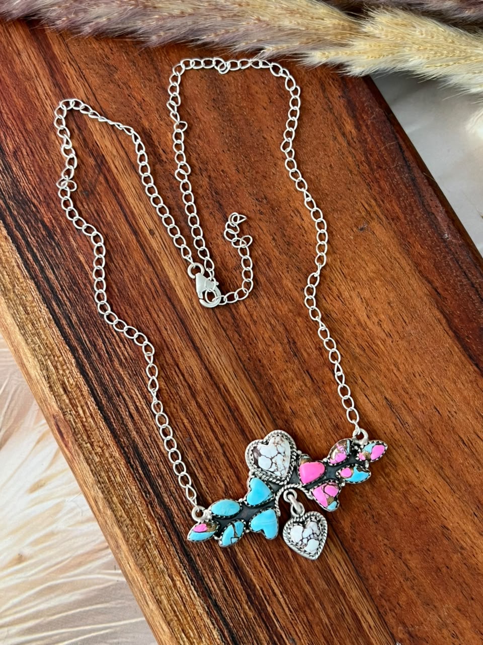 Handmade Sterling Silver Cotton Candy with Wild Horse Necklace Signed Nizhoni