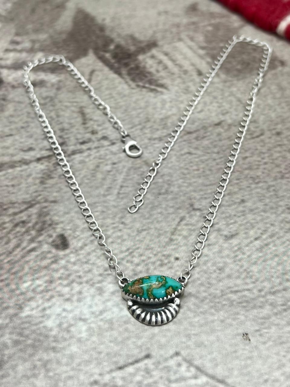 Handmade Sterling Silver Sonoran Mountain Turquoise Necklace "Signed Nizhoni"