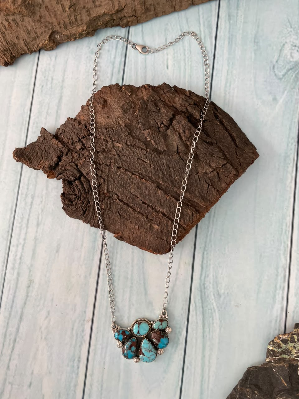 Handmade Sterling Silver Egyptian Turquoise Collection: Necklace Signed Nizhoni