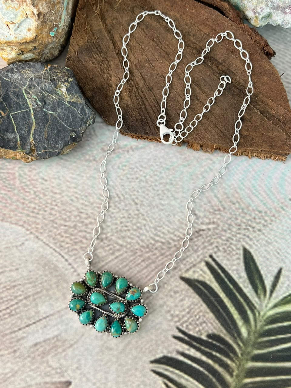 Handmade Sterling Silver Kingman Turquoise Necklace Signed Nizhoni