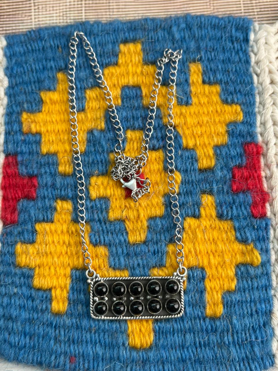 Handmade Sterling Silver Black Onyx Bar Necklace "Signed Nizhoni"