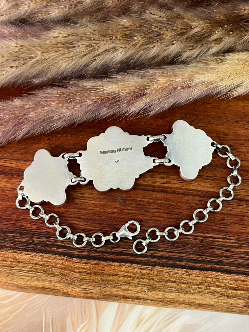Handmade Sterling Silver Palomino Turquoise Chain Bracelet Signed Nizhoni