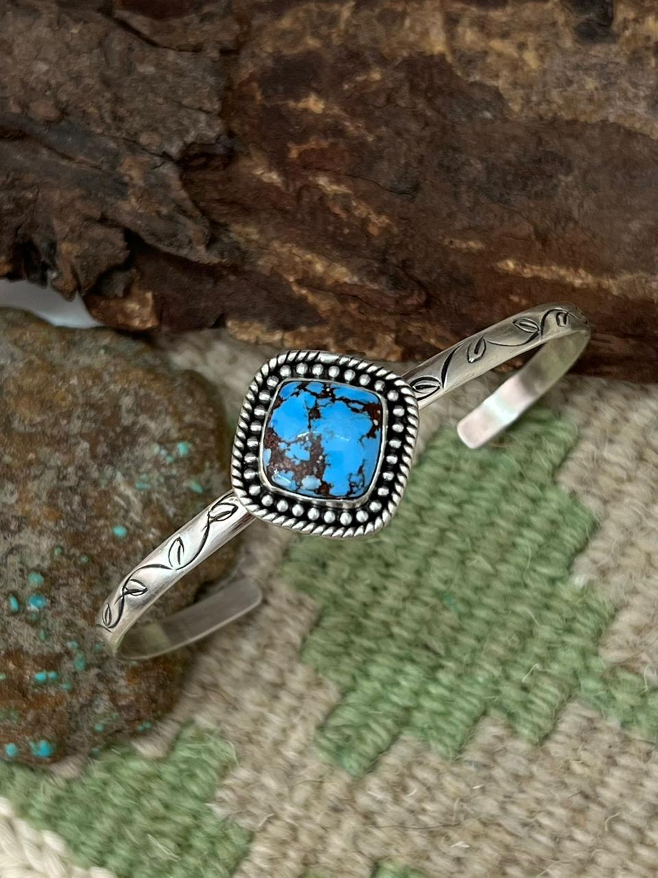 Handmade Sterling Silver Golden Hills Turquoise Cuff Bracelet "Signed Nizhoni"