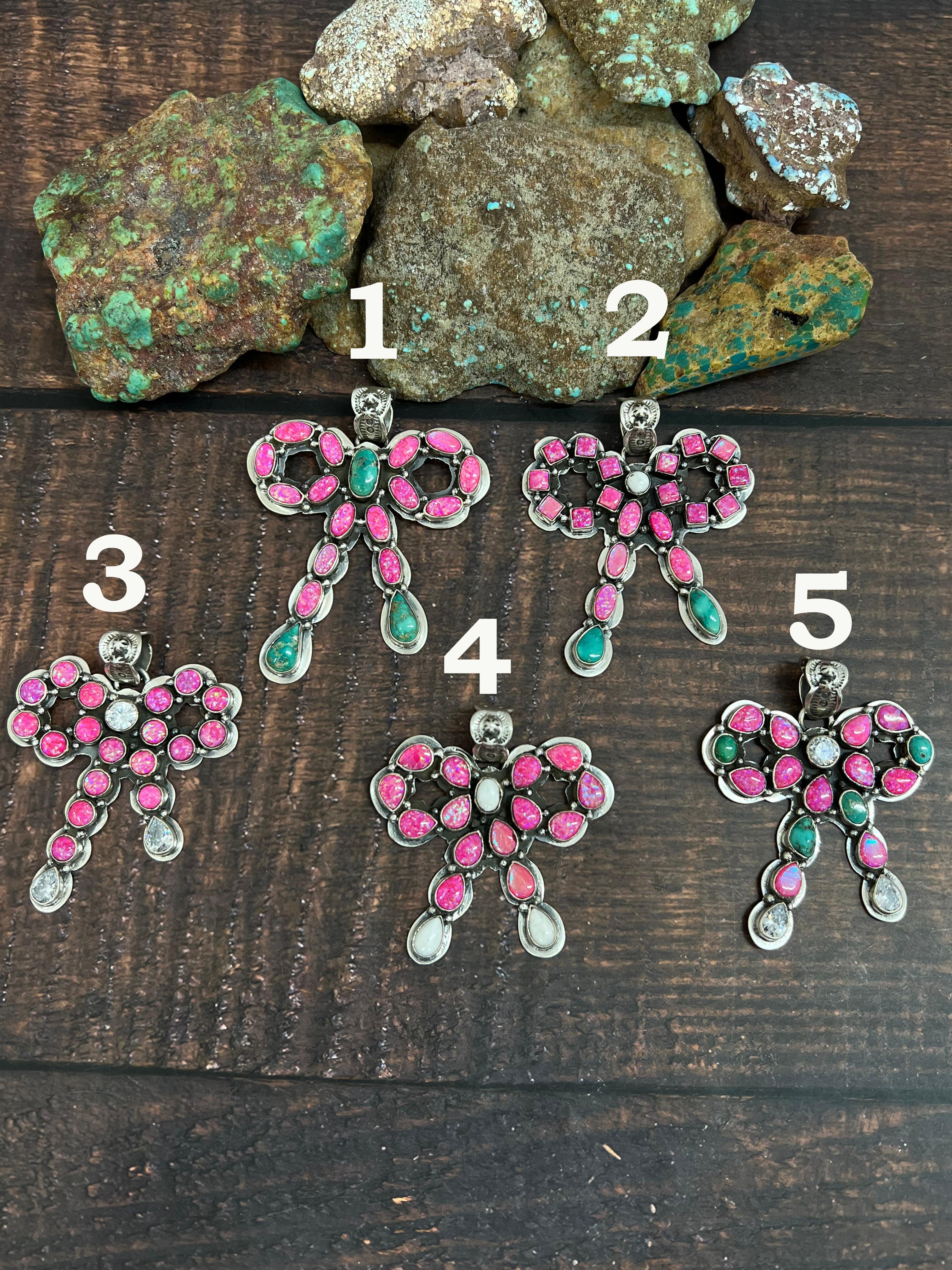 **Christmas Collection** Handmade Sterling Silver Multi Stones Pendant, Signed Nizhoni