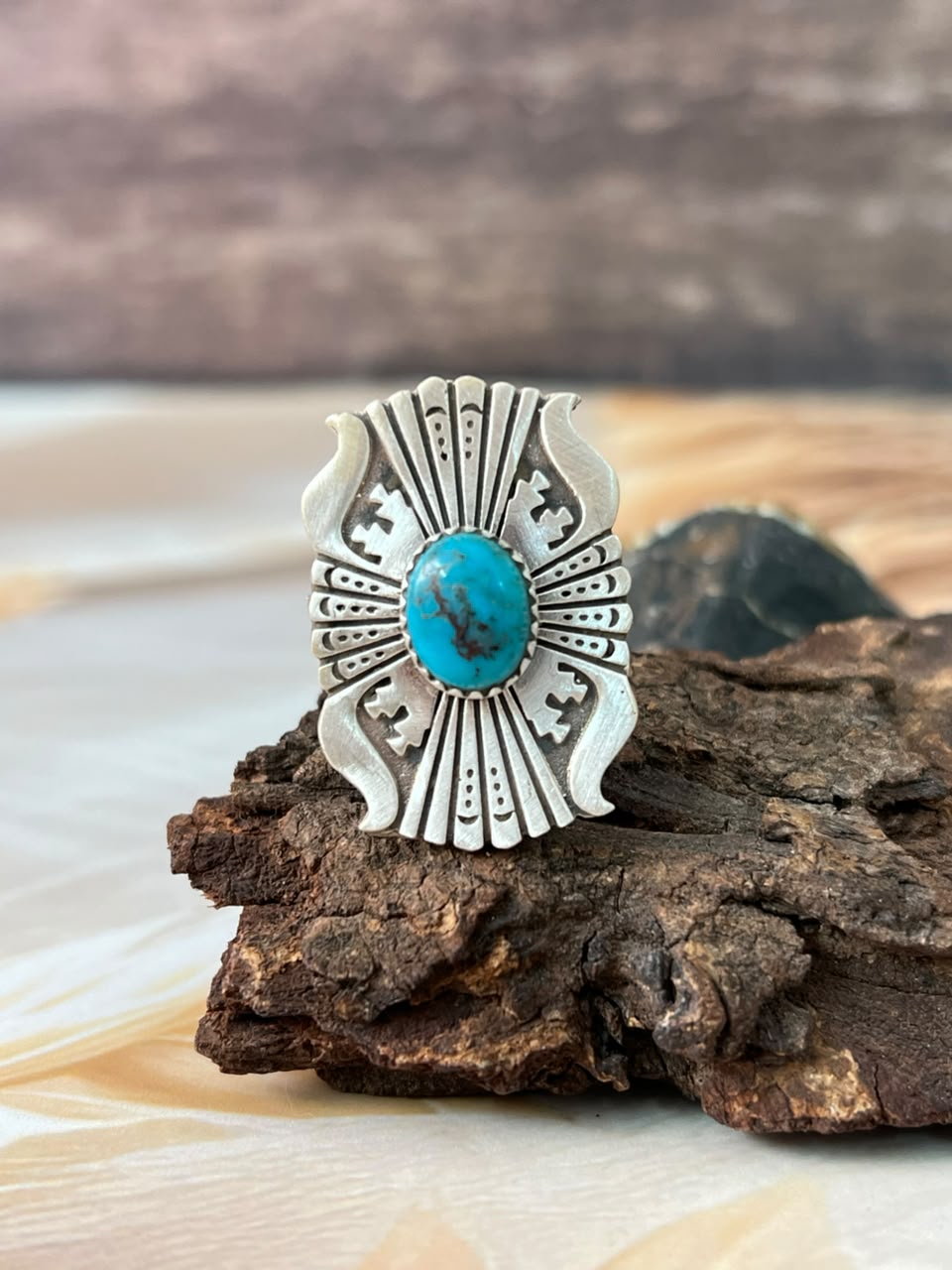 Handmade Sterling Silver Kingman Turquoise Adjustable Ring Signed Nizhoni