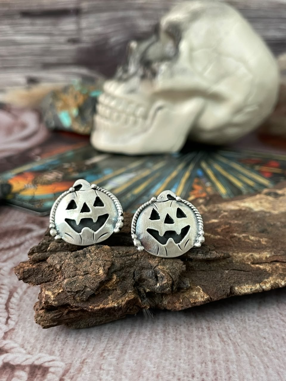 Handmade Sterling Silver Halloween Collection: Post Studs Earrings Signed Nizhoni