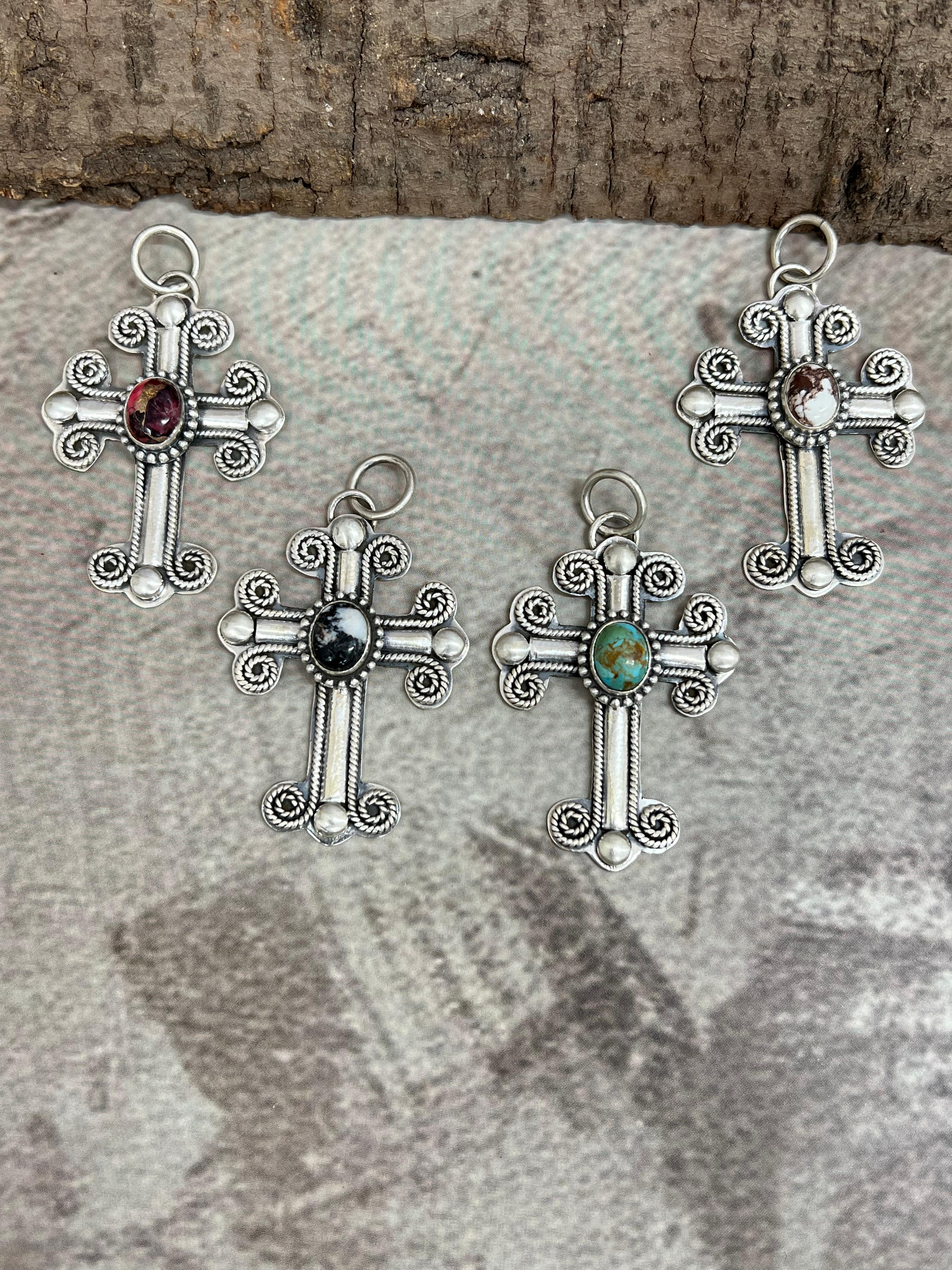 Handmade Sterling Silver Multi Stone Pendant with Signed Nizhoni