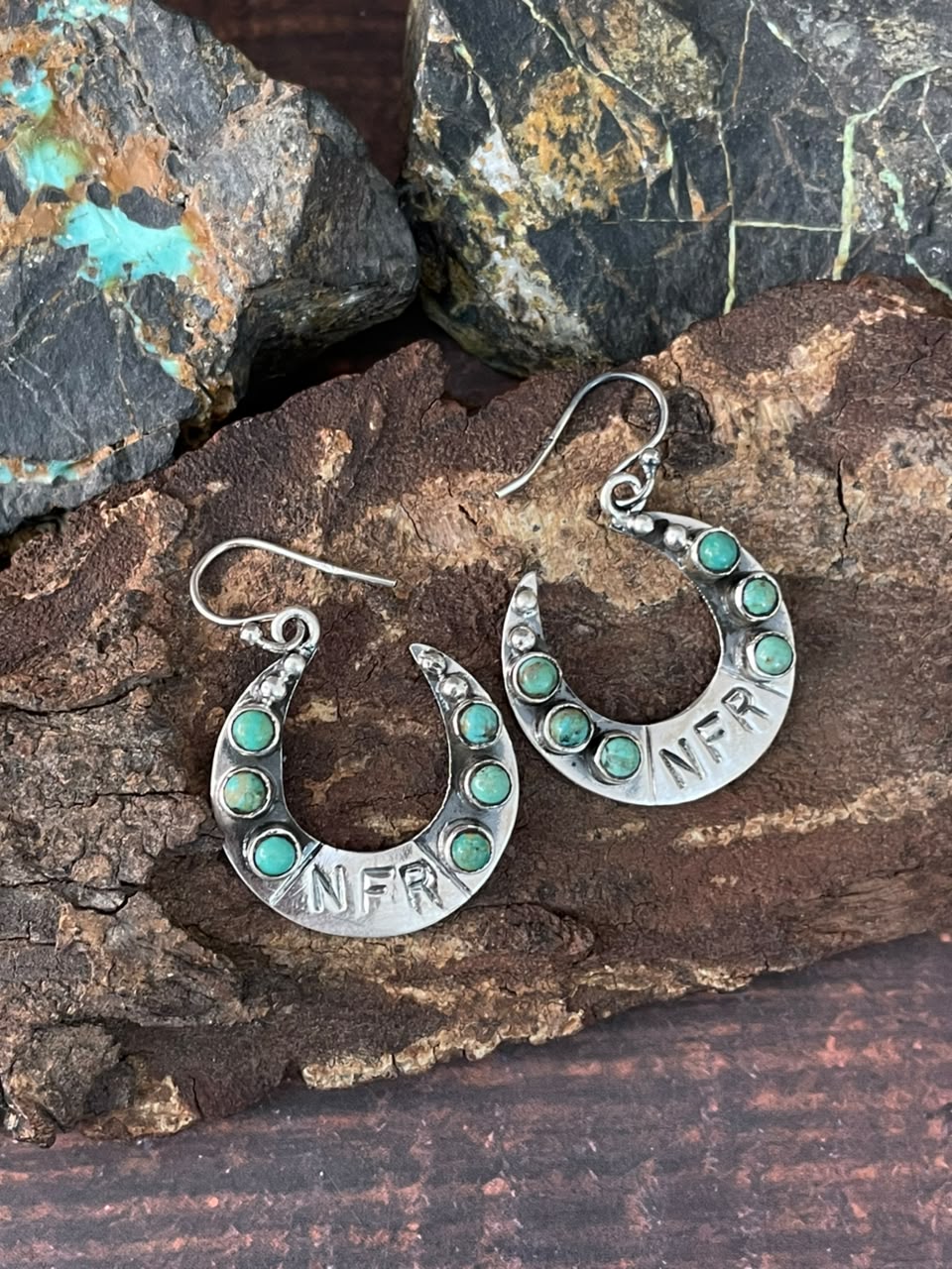 Handmade Sterling Silver Kingman Turquoise NFR Collection: Hook Dangle Earrings Signed Nizhoni