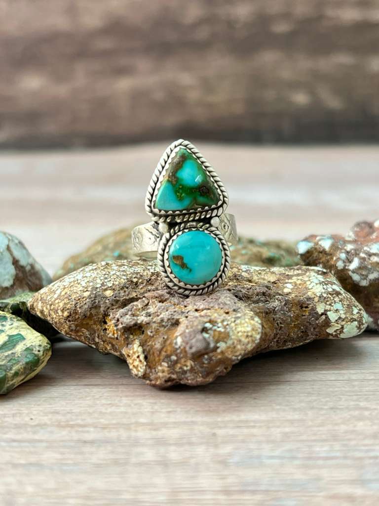 Handmade Sterling Silver Kingman Turquoise Adjustable Ring "Signed Niz