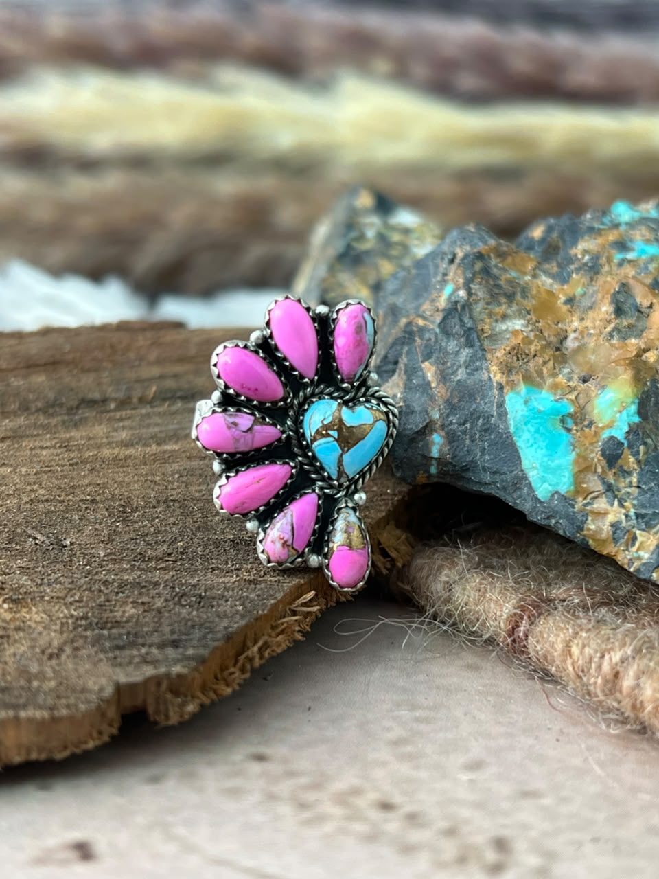 Handmade Sterling Silver Cotton Candy Adjustable Ring Signed Nizhoni