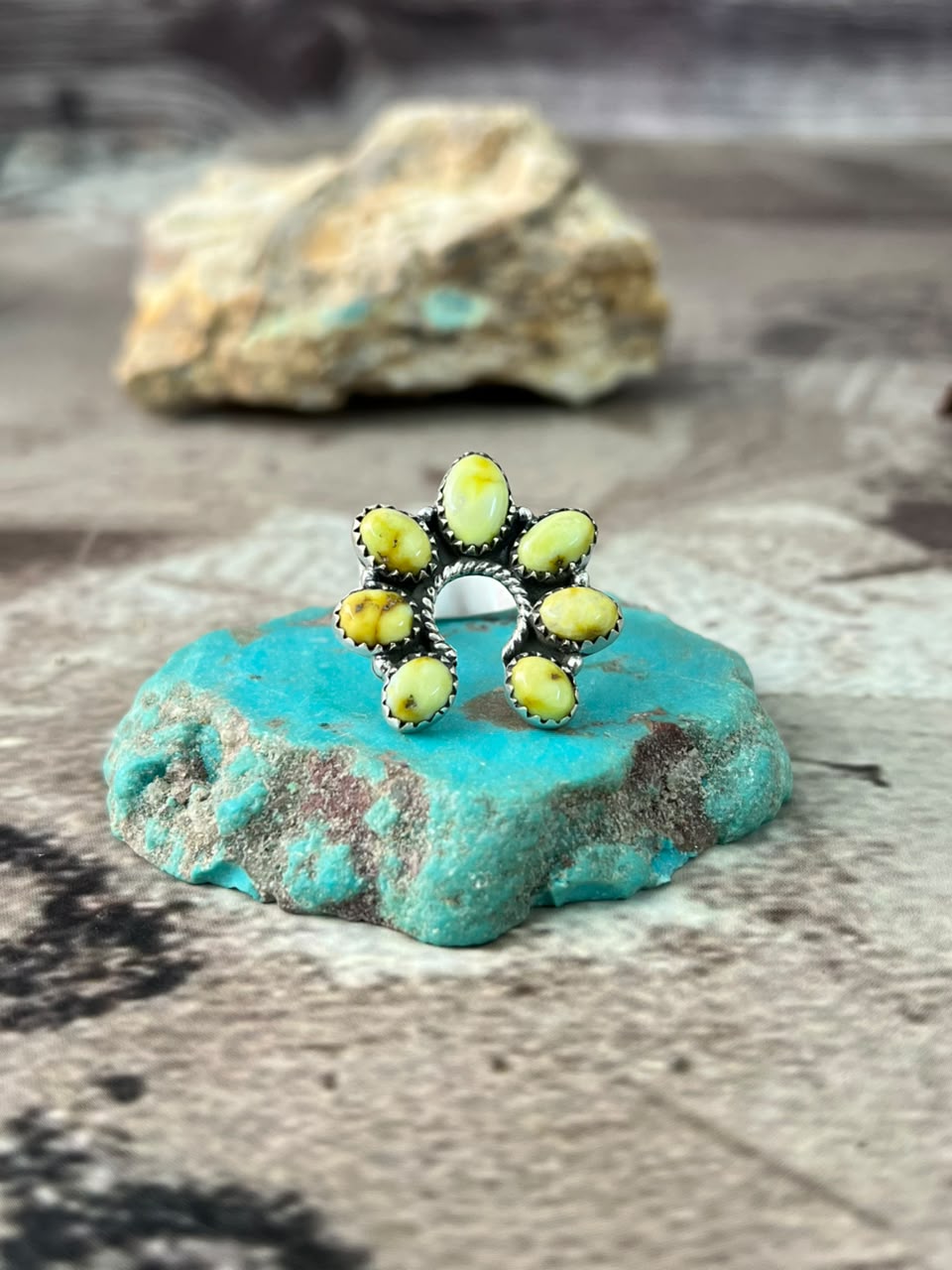 Handmade Sterling Silver Palomino Turquoise Naja Adjustable Ring Signed Nizhoni