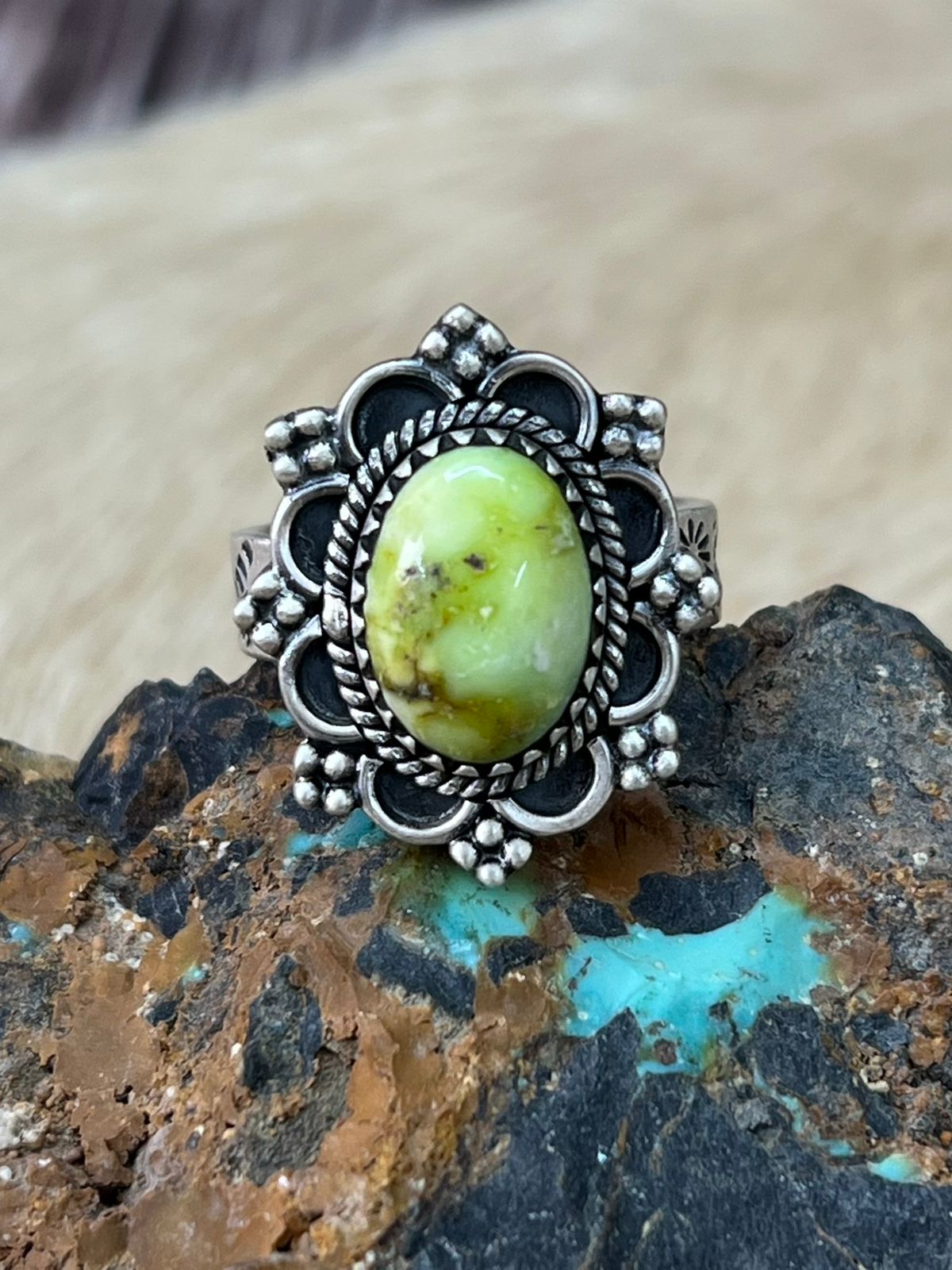 Handmade Sterling Silver Palomino Turquoise Adjustable Ring "Signed Nizhoni"