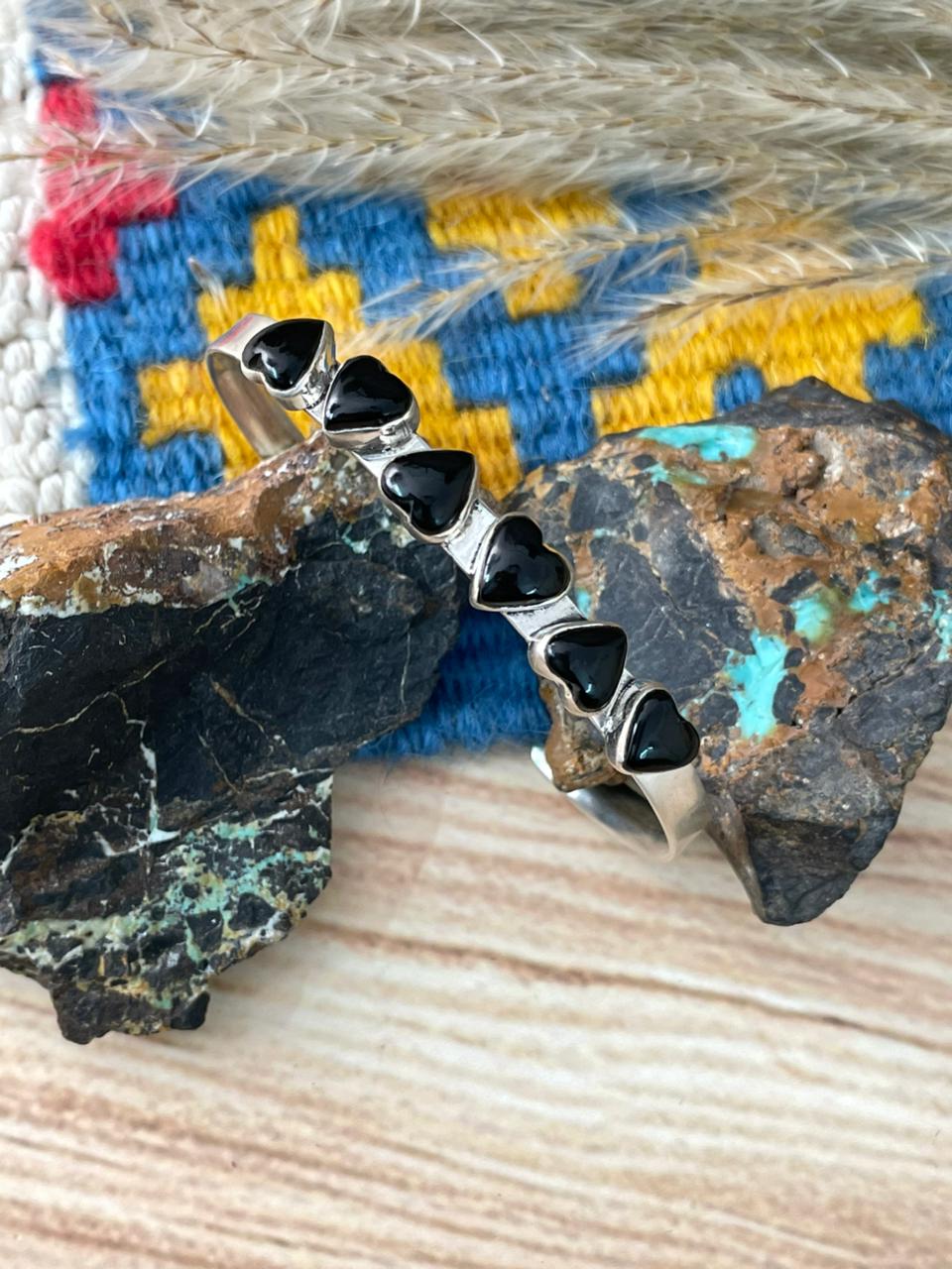 Handmade Sterling Silver Black Onyx Cuff Bracelet "Signed Nizhoni"