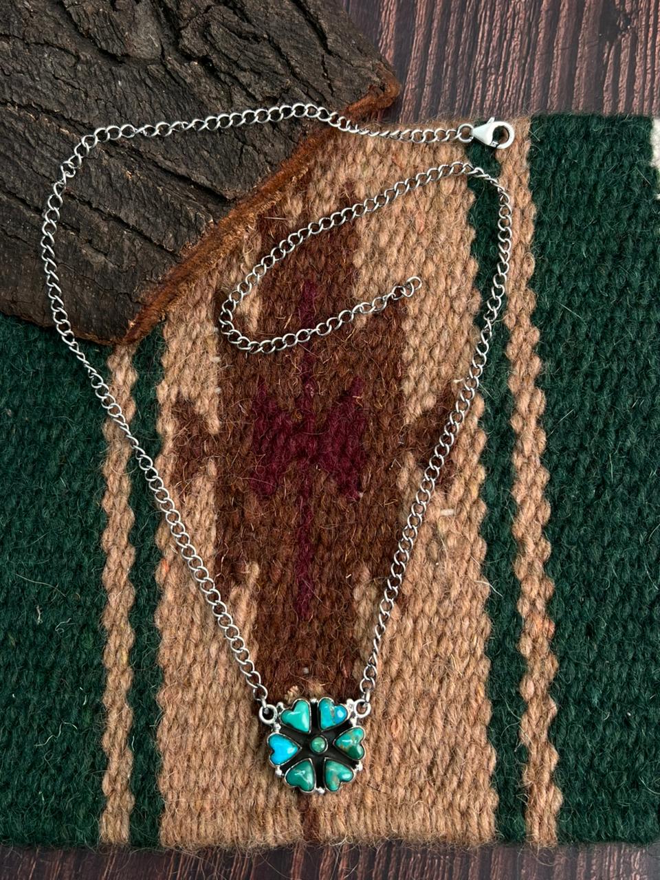 "Heart Collection" Handmade Sterling Silver Kingman Turquoise Necklace "Signed Nizhoni"