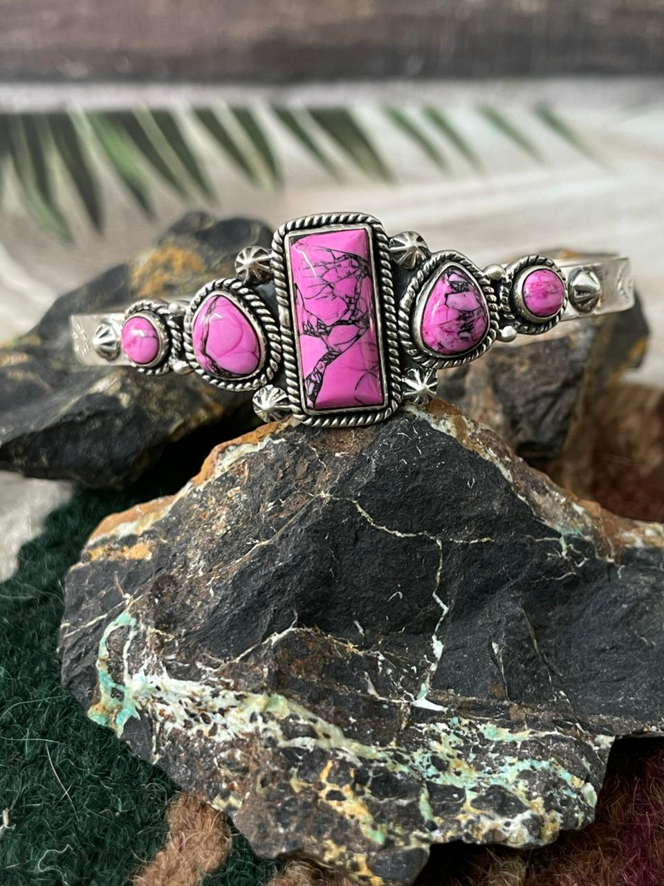 Handmade Sterling Silver Cherry Blossom Cuff Bracelet "Signed Nizhoni"