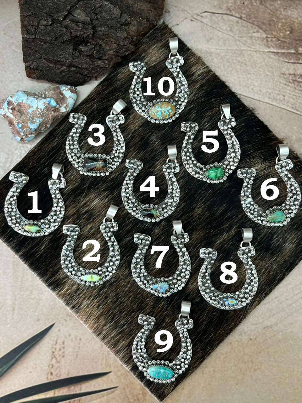 Handmade Sterling Silver Multi Stone Horse Shoe Pendant "Signed Nizhoni" (9)