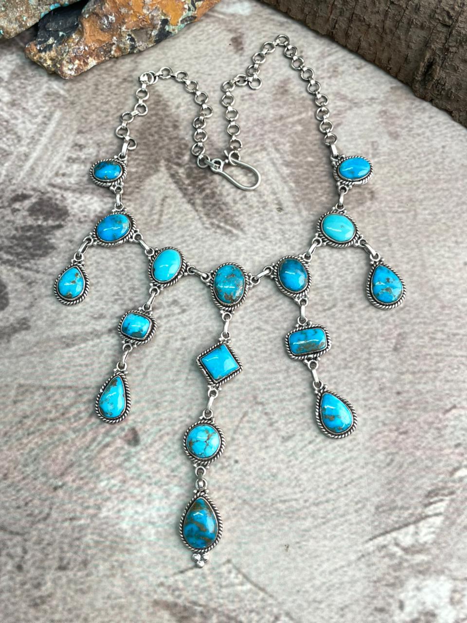 Handmade Sterling Silver Arizona Blue Turquoise Necklace "Signed Nizhoni"