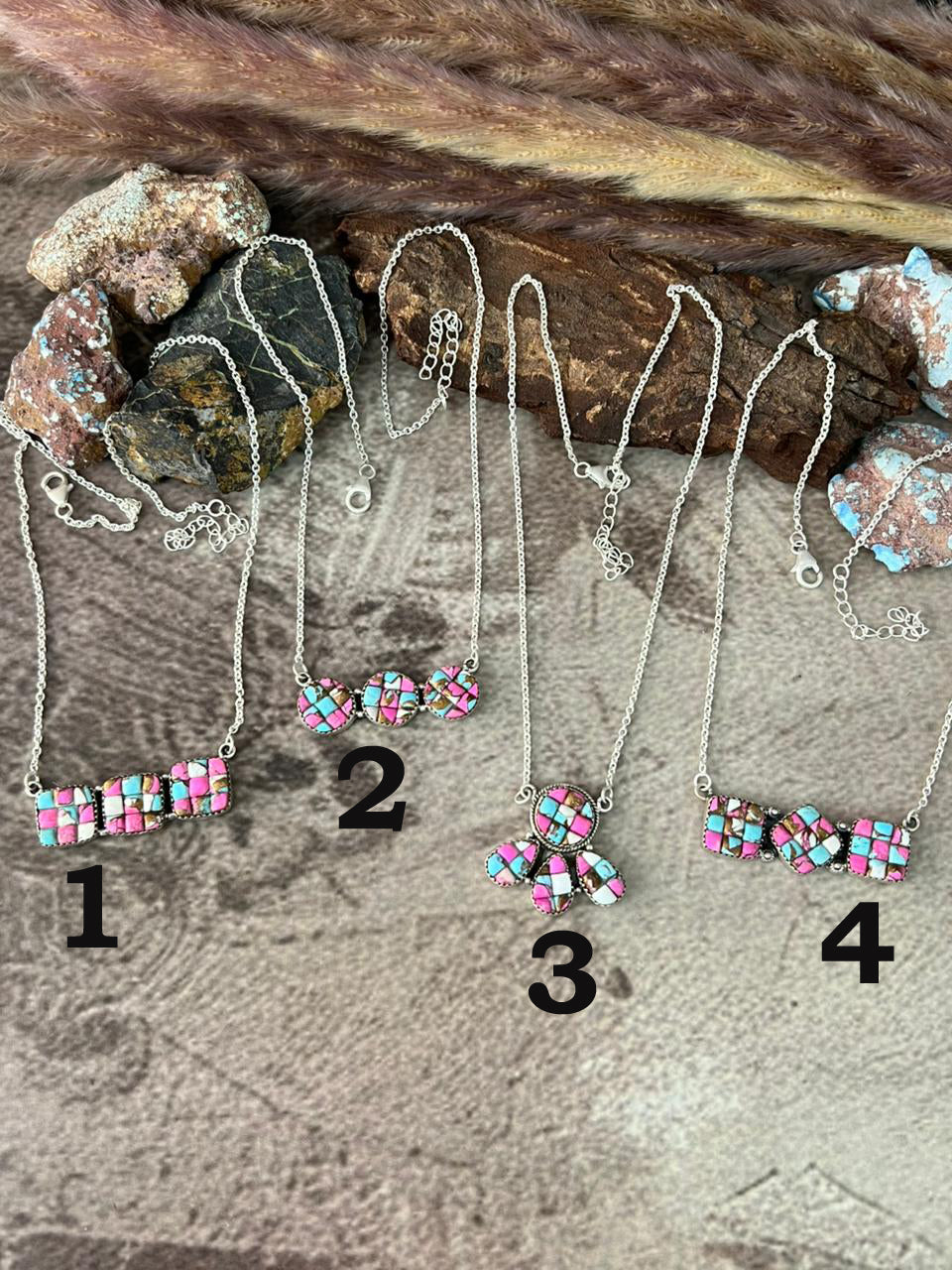 Handmade Sterling Silver Cotton Candy Cobble Stone Necklace "Signed Nizhoni"