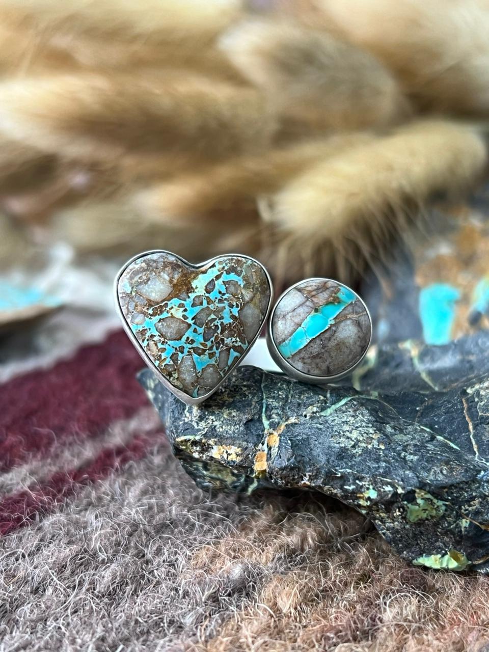 Handmade Sterling Silver Royston Ribbon Turquoise Adjusatble Ring "Signed Nizhoni"