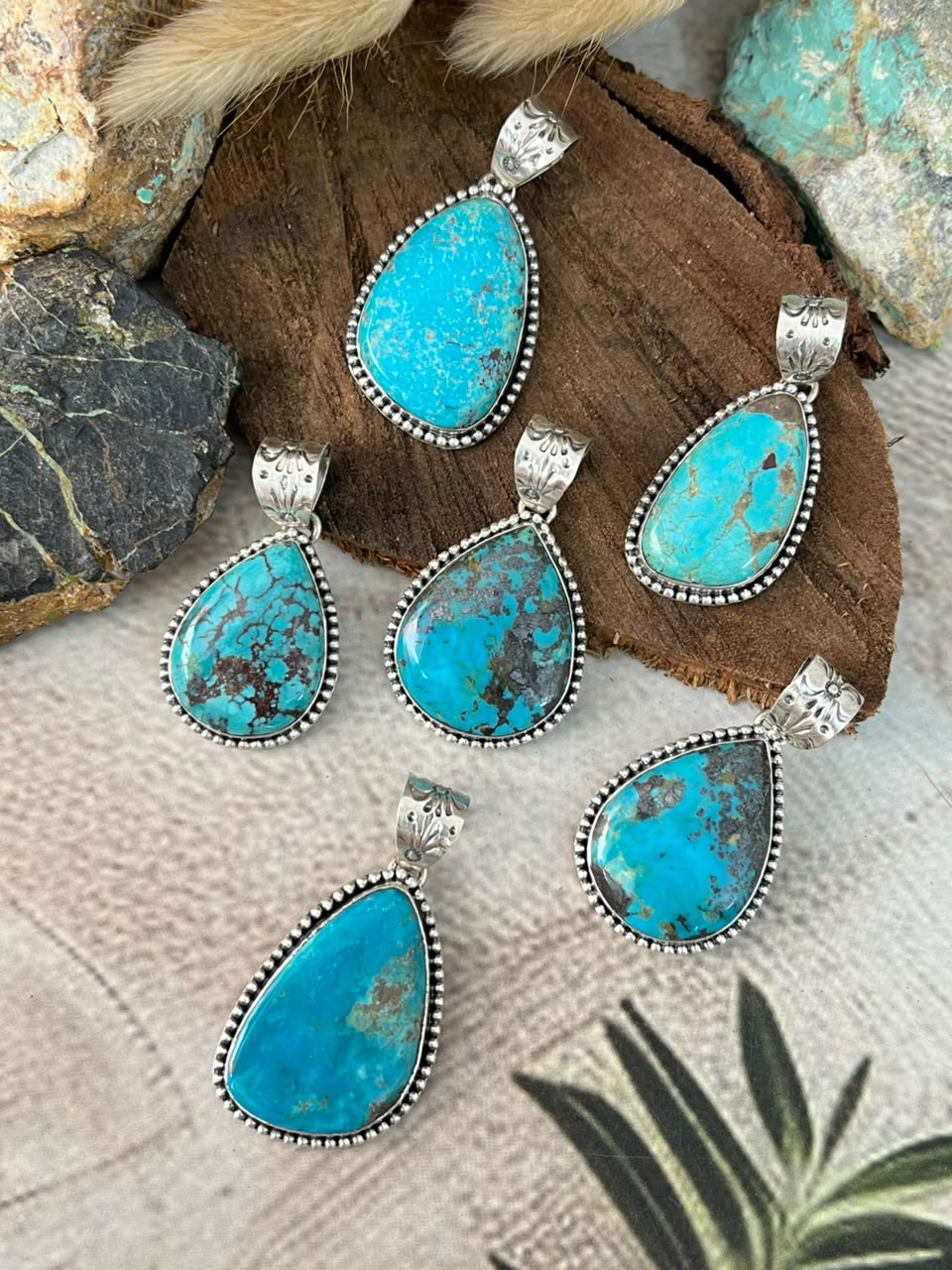 Handmade Sterling Silver Manassa Turquoise Pendant Signed Nizhoni