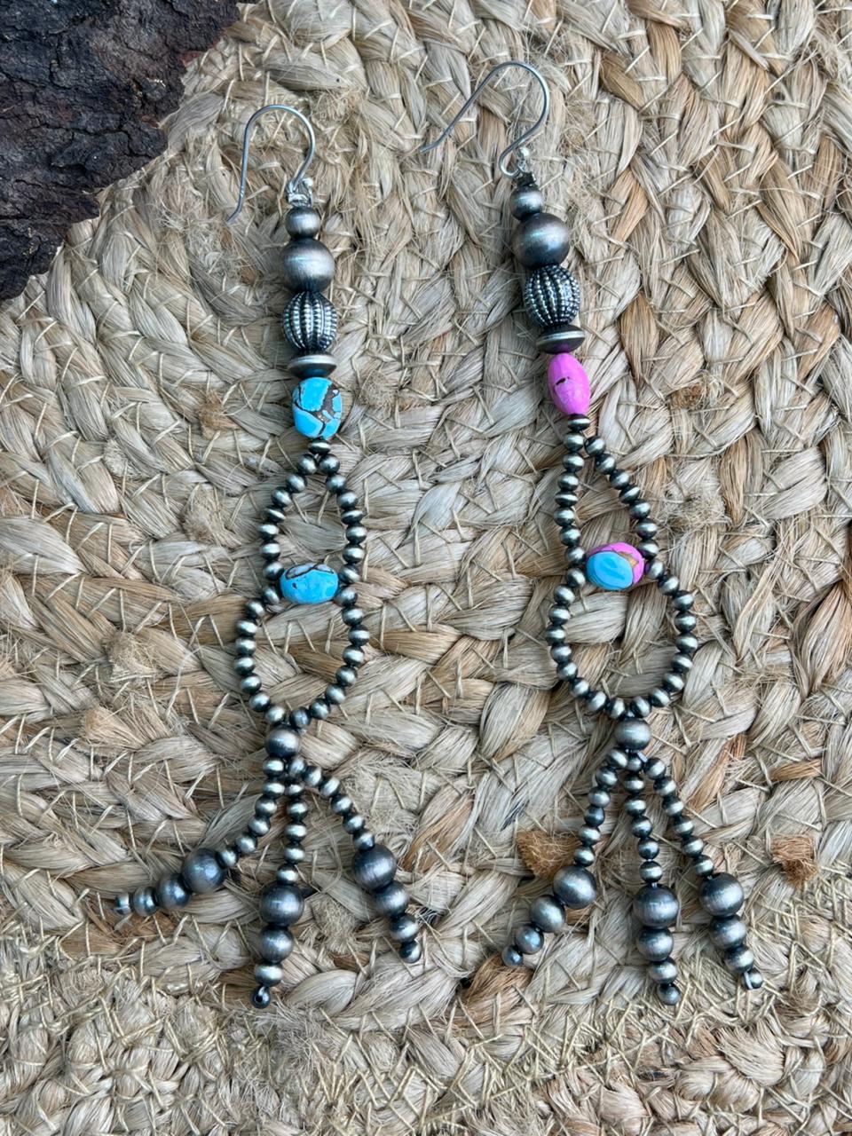 Handmade Sterling Silver Beaded Cotton Candy Hook Dangle Earrings