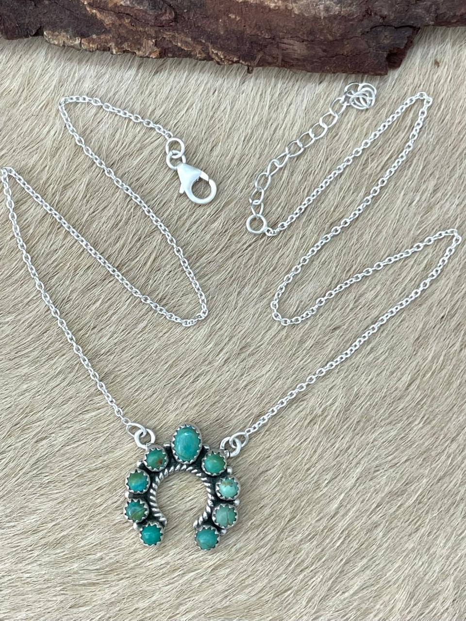 Handmade Sterling Silver Kingman Turquoise Naja Necklace "Signed Nizhoni"